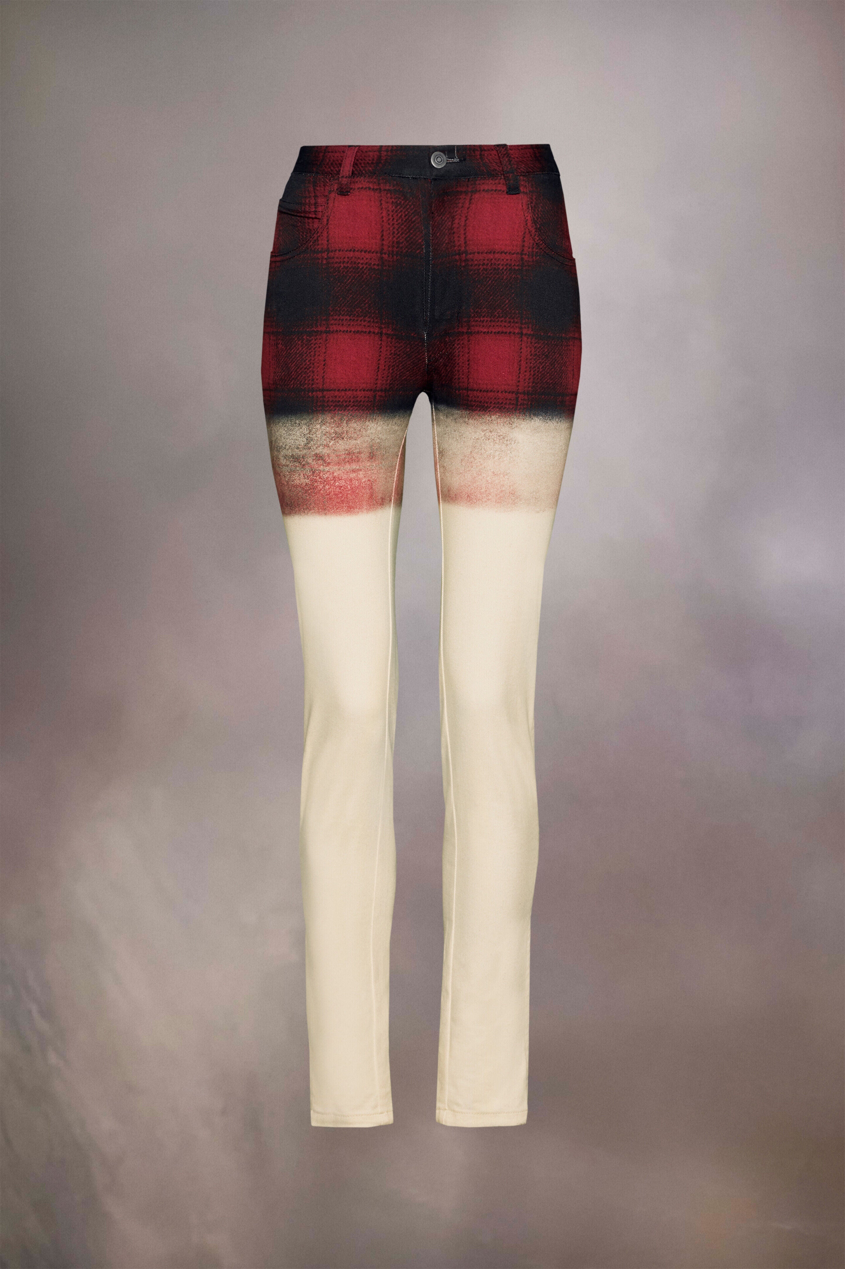 MAISON MARGIELA WOMEN'S RED PLAID OMBRE SKINNY TROUSERS