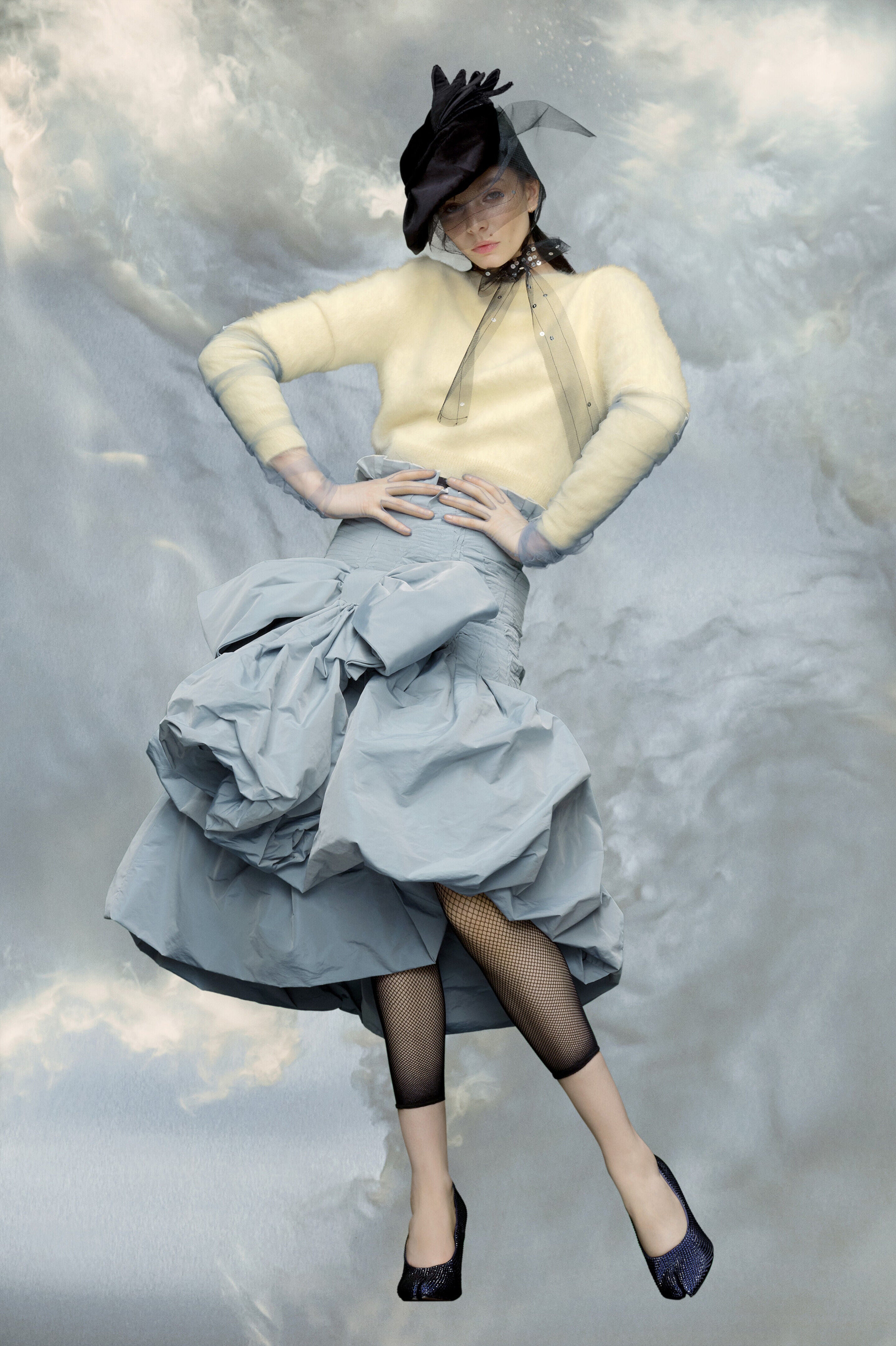 MAISON MARGIELA WOMEN'S LIGHT BLUE MIDI SKIRT WITH BOW
