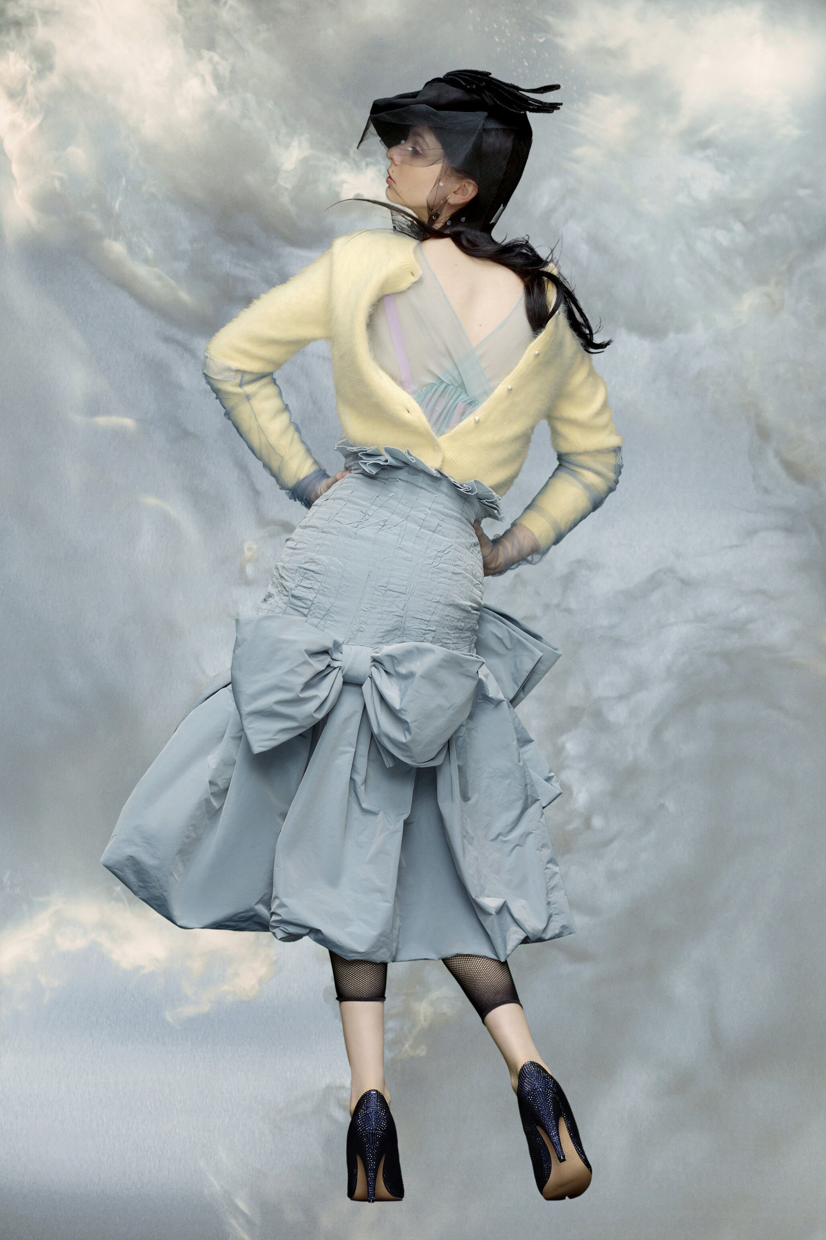 MAISON MARGIELA WOMEN'S LIGHT BLUE MIDI SKIRT WITH BOW