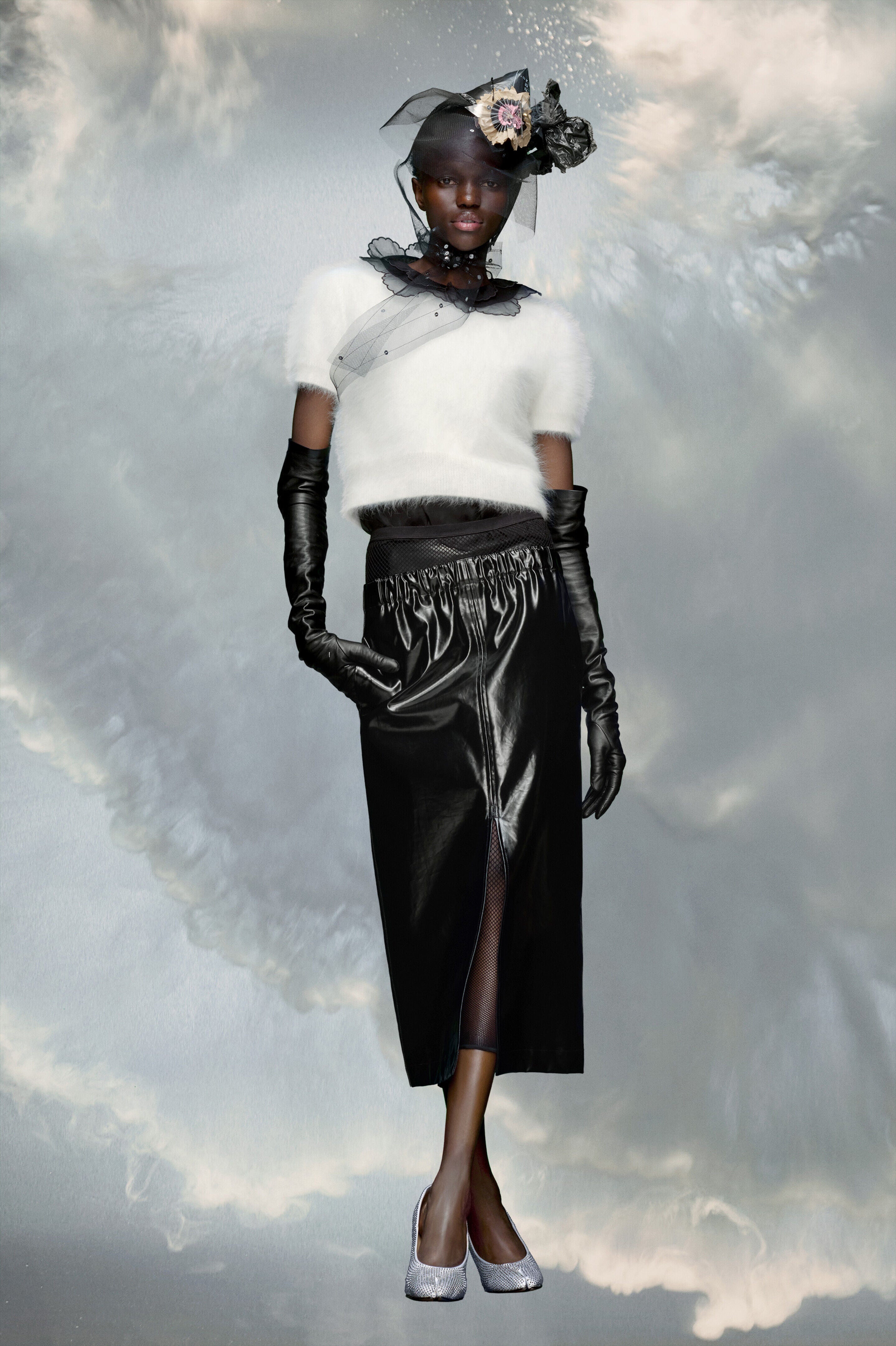 MAISON MARGIELA WOMEN'S BLACK FAUX LEATHER MIDI SKIRT