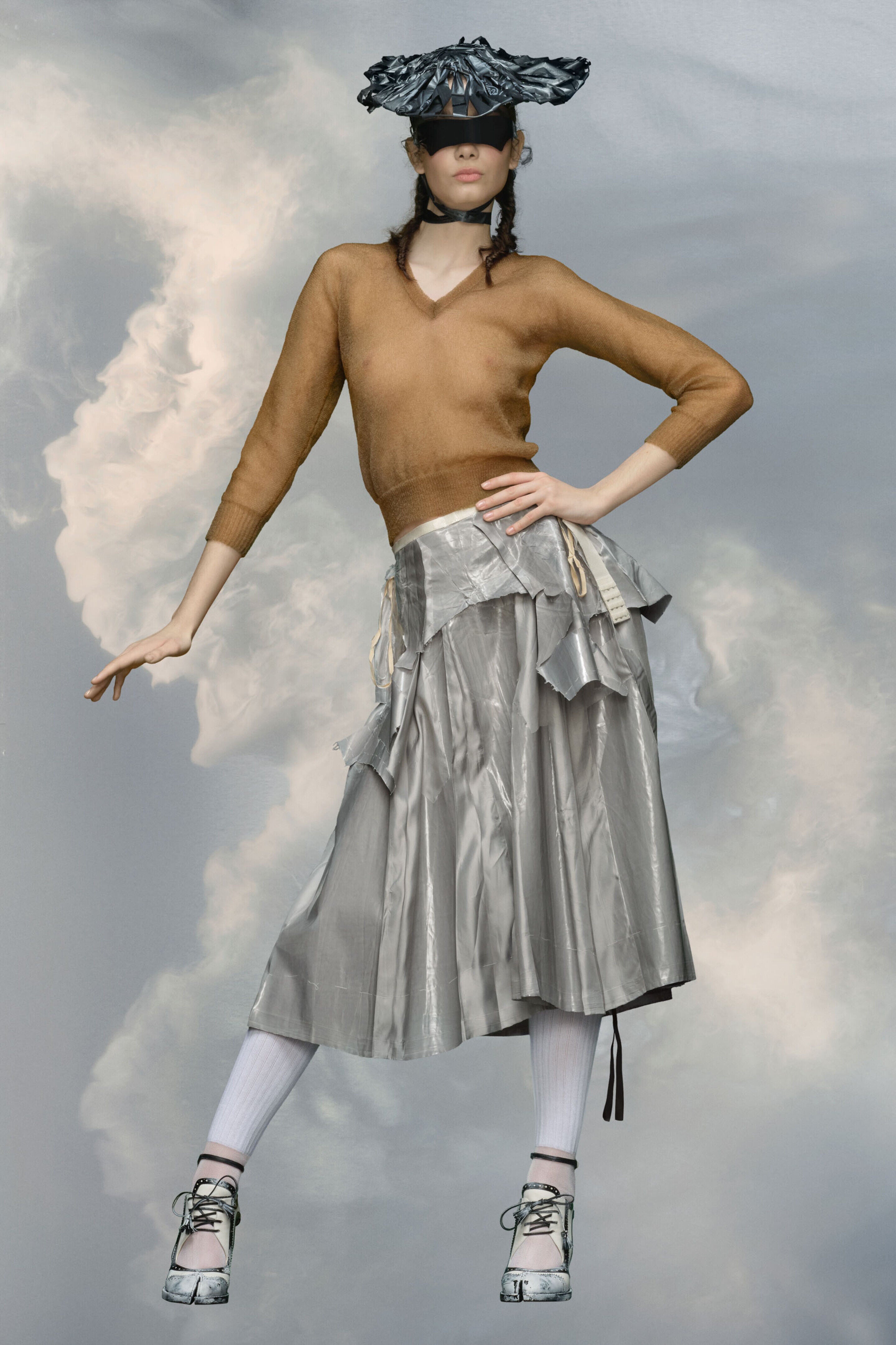 MAISON MARGIELA WOMEN'S PEARL GREY DECONSTRUCTED MIDI SKIRT