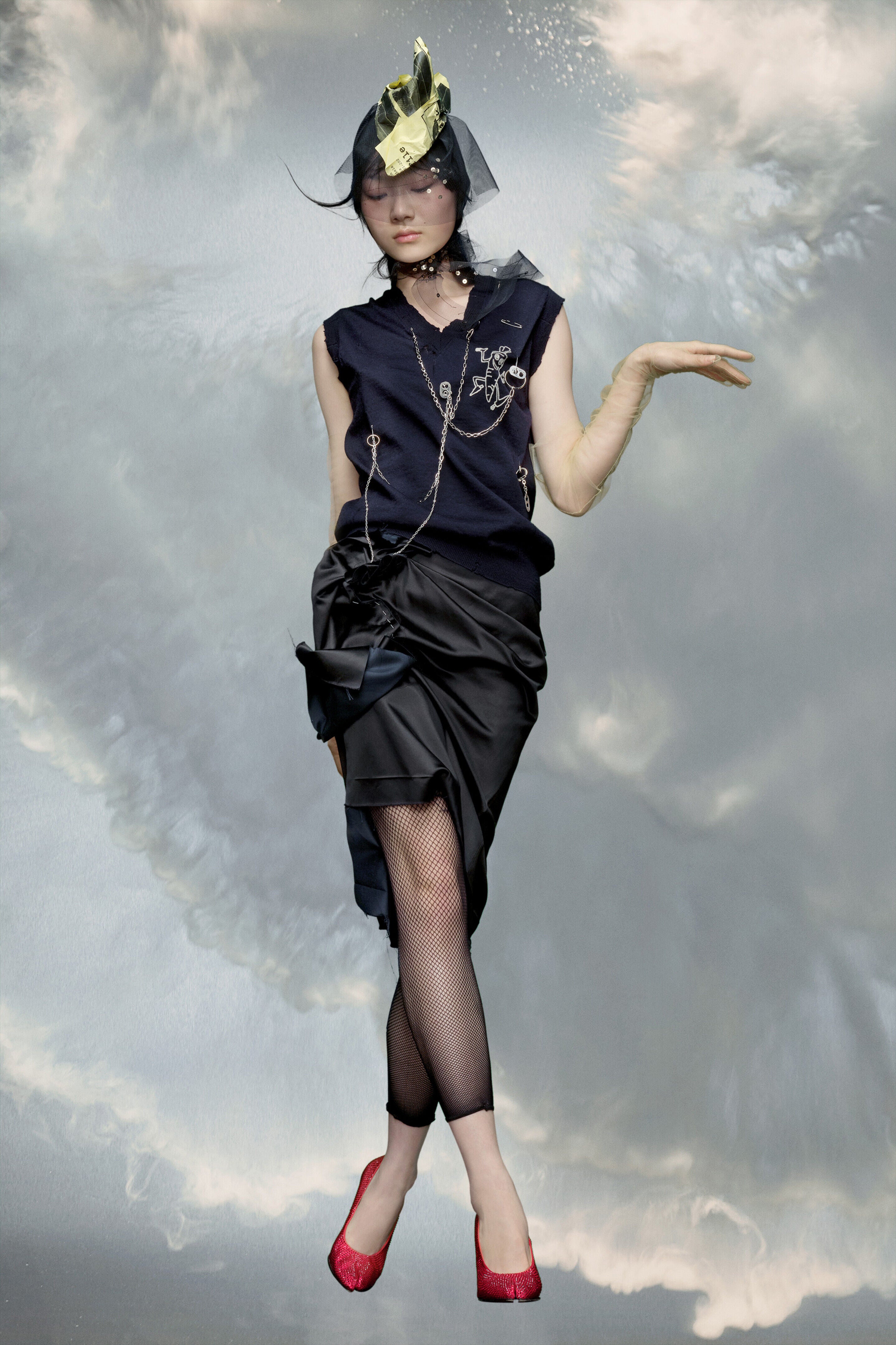 MAISON MARGIELA WOMEN'S BLACK DRAPED MIDI SKIRT