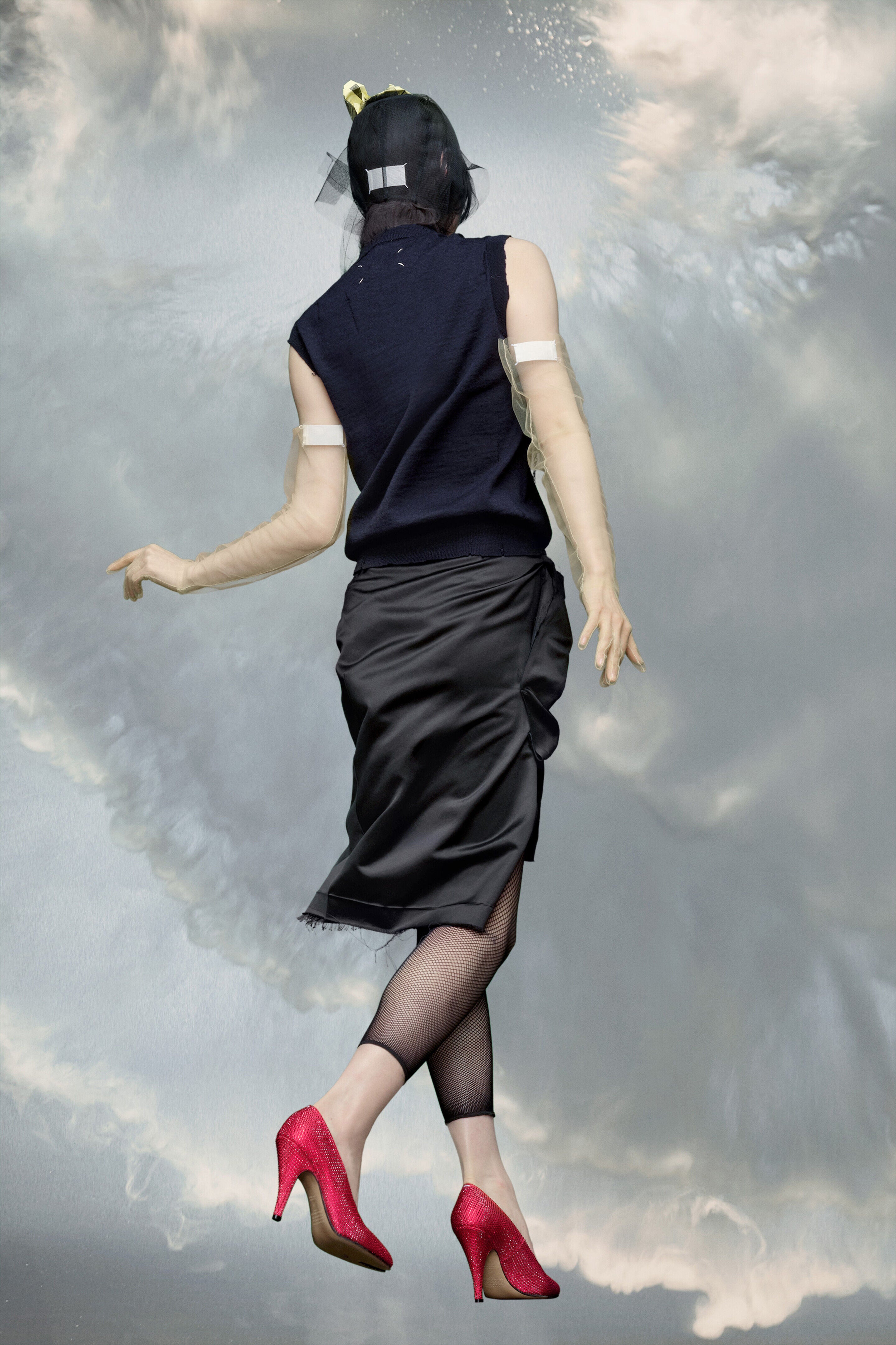 MAISON MARGIELA WOMEN'S BLACK DRAPED MIDI SKIRT