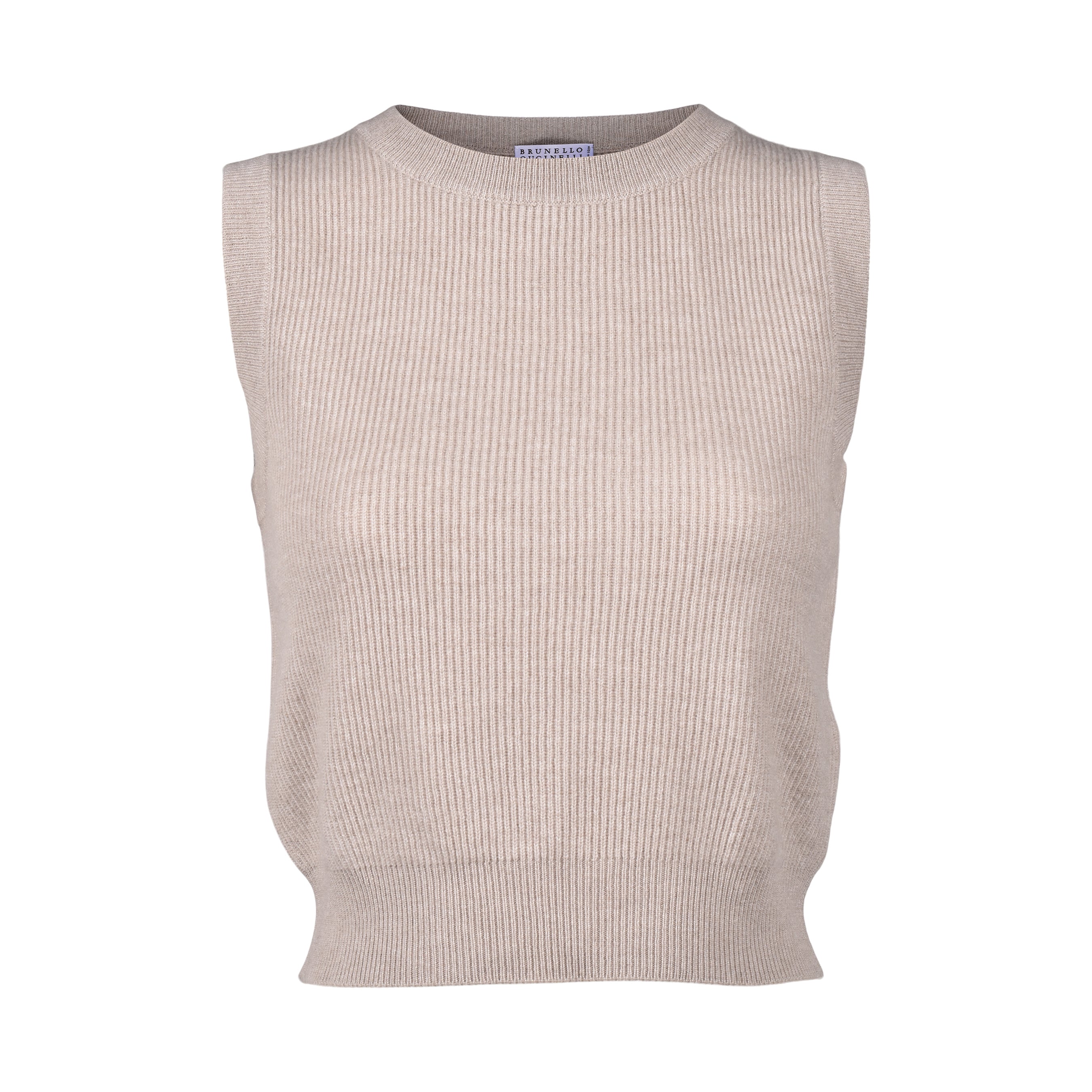 BRUNELLO CUCINELLI WOMEN'S BEIGE CASHMERE SLEEVELESS KNIT SWEATER