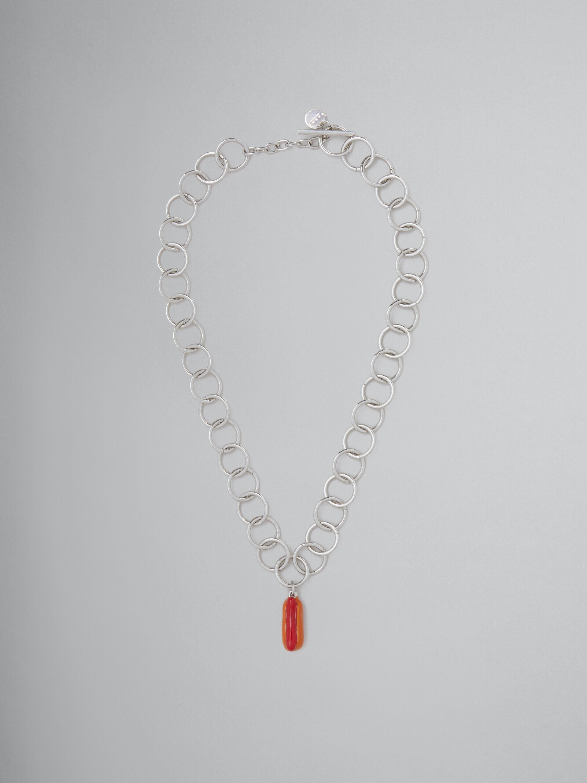MARNI MEN'S SILVER CHAIN NECKLACE WITH RED PENDANT