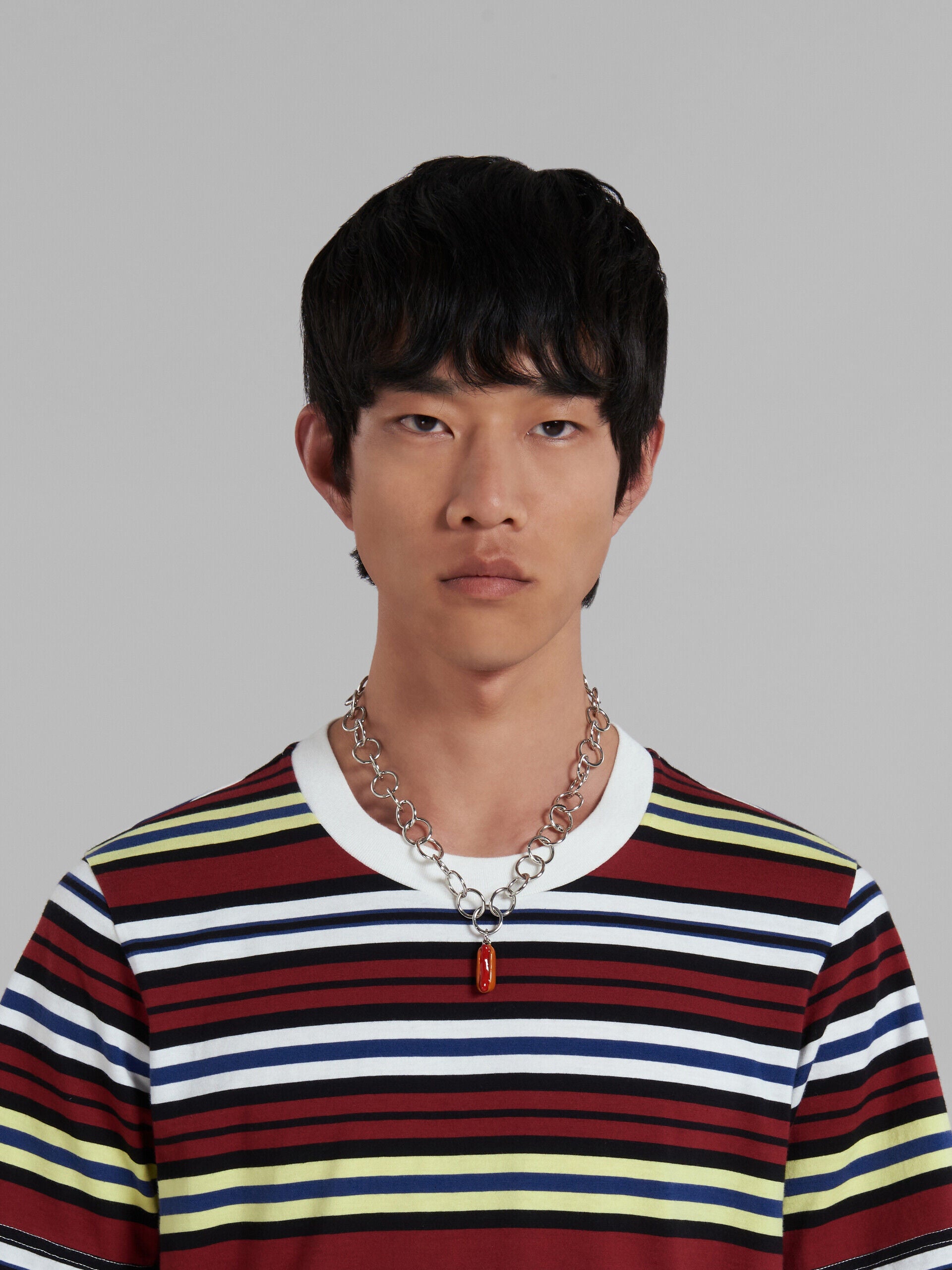 MARNI MEN'S SILVER CHAIN NECKLACE WITH RED PENDANT