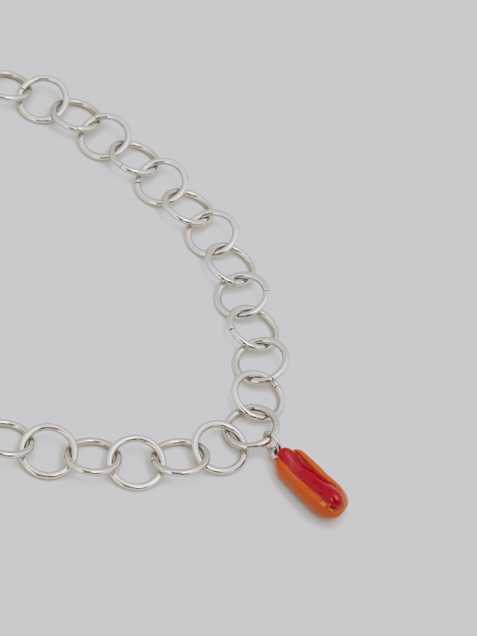 MARNI MEN'S SILVER CHAIN NECKLACE WITH RED PENDANT