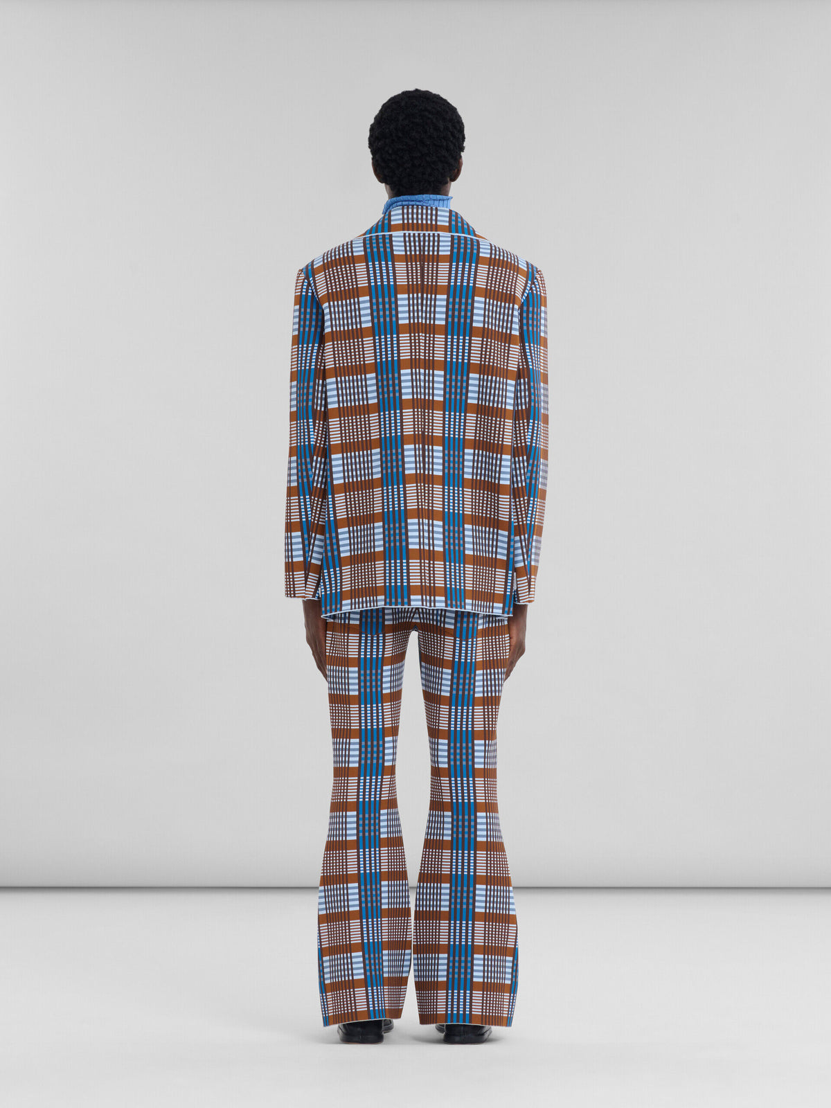 MARNI MEN'S BLUE AND BROWN PLAID BLAZER