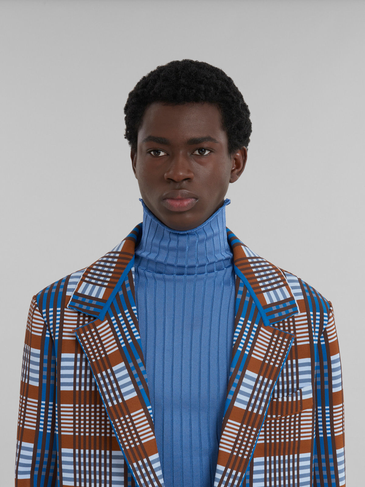 MARNI MEN'S BLUE AND BROWN PLAID BLAZER