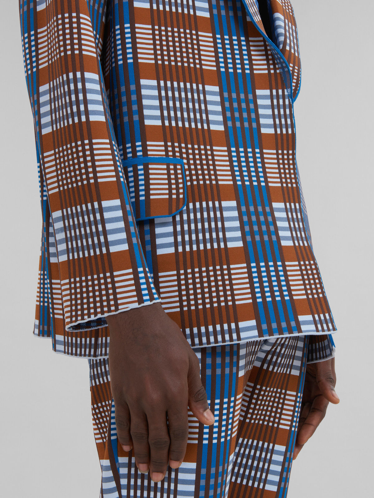 MARNI MEN'S BLUE AND BROWN PLAID BLAZER