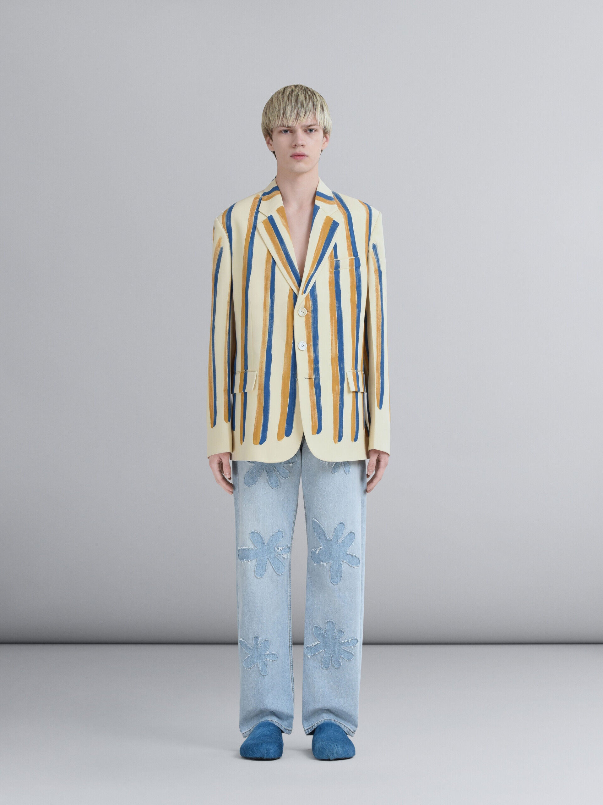 MARNI MEN'S ANTIQUE WHITE STRIPED BLAZER
