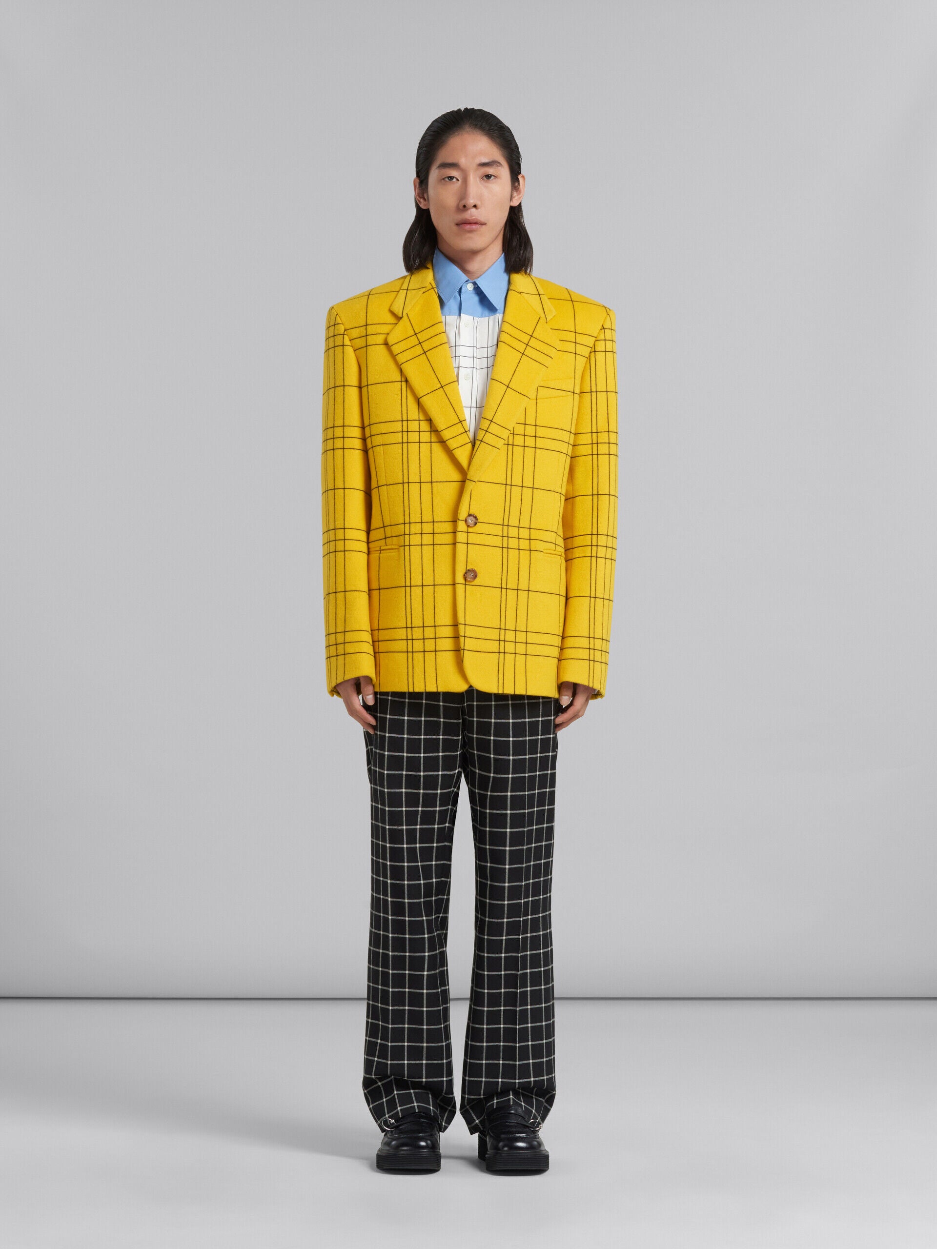 MARNI MEN'S YELLOW PLAID TAILORED BLAZER