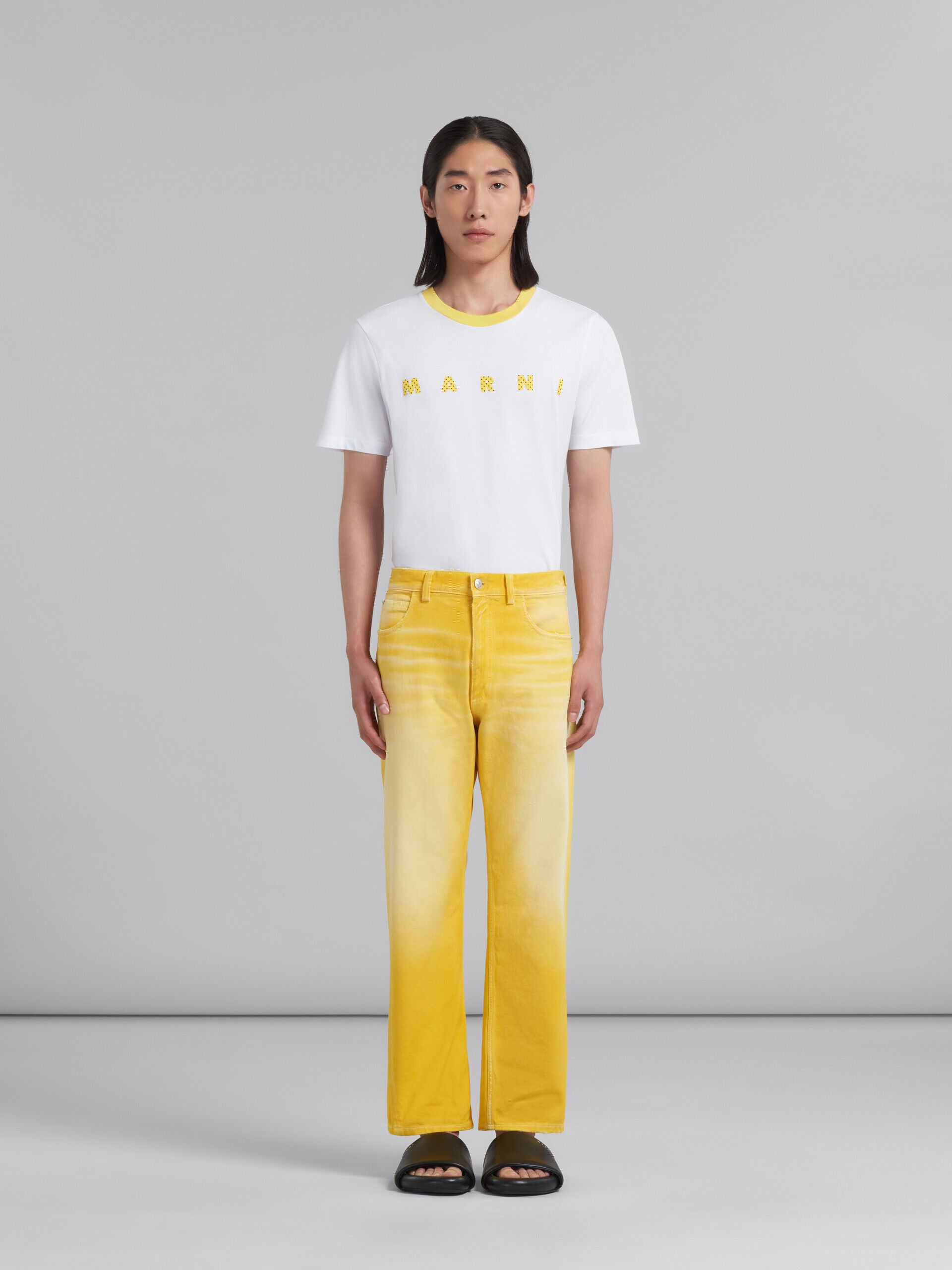 MARNI MEN'S YELLOW STRAIGHT-LEG TROUSERS