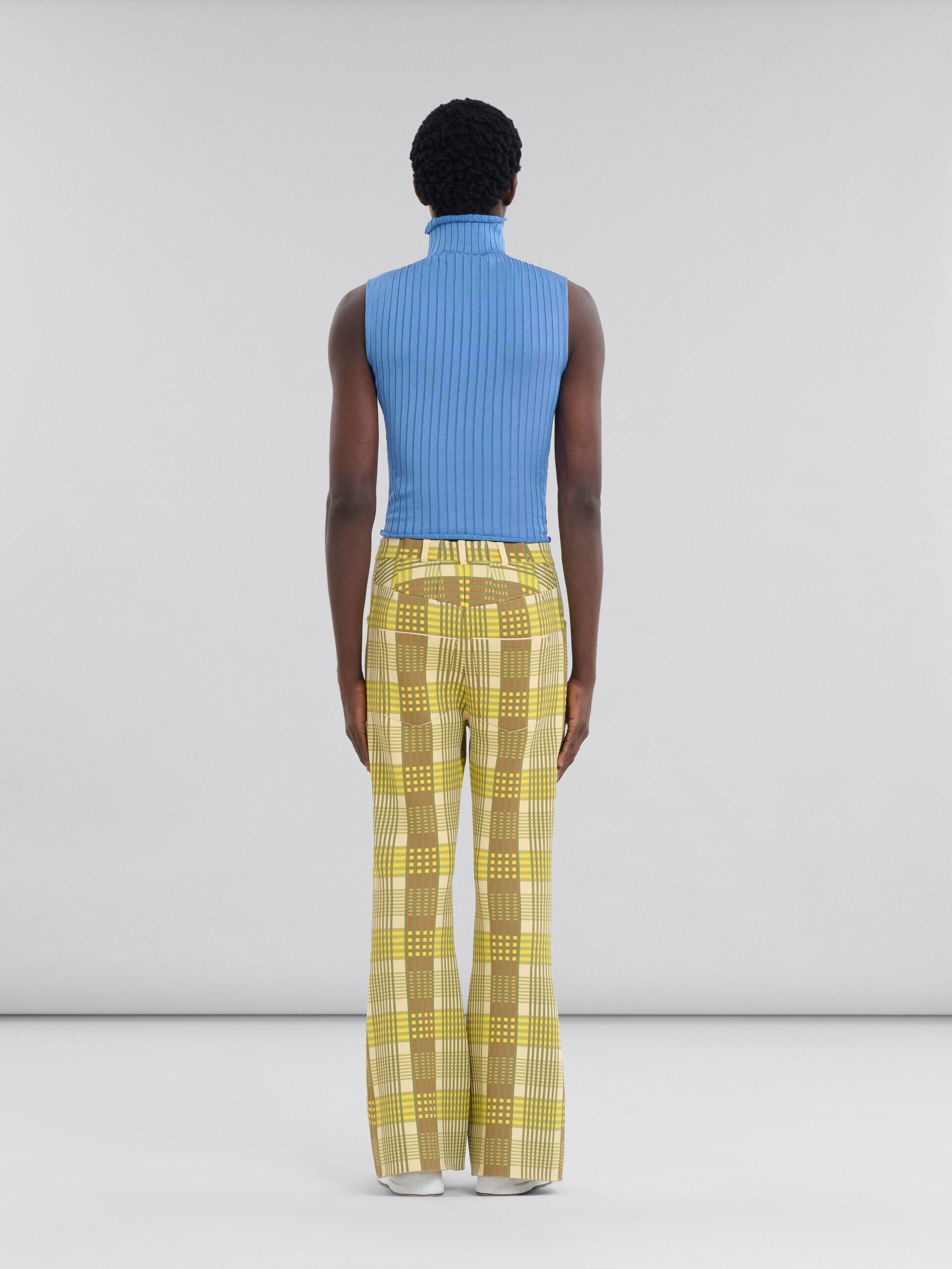 MARNI MEN'S YELLOW PLAID FLARED TROUSERS