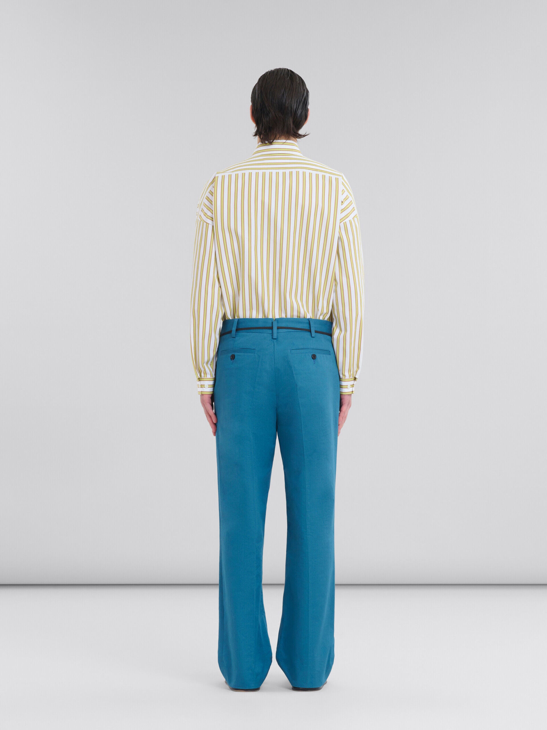 MARNI MEN'S BLUE WIDE-LEG TROUSERS WITH BELT DETAIL