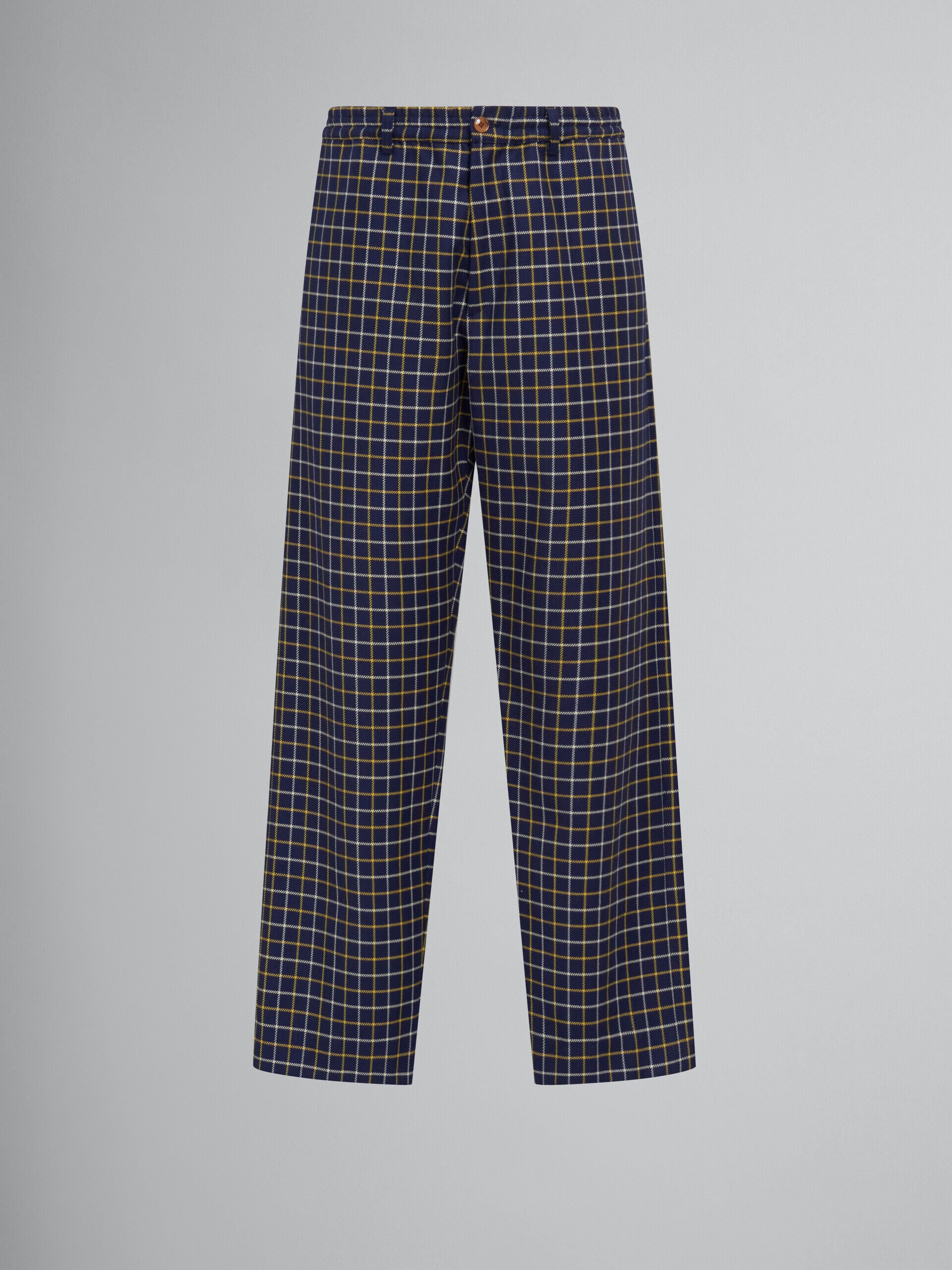 MARNI MEN'S NAVY PLAID WIDE-LEG TROUSERS