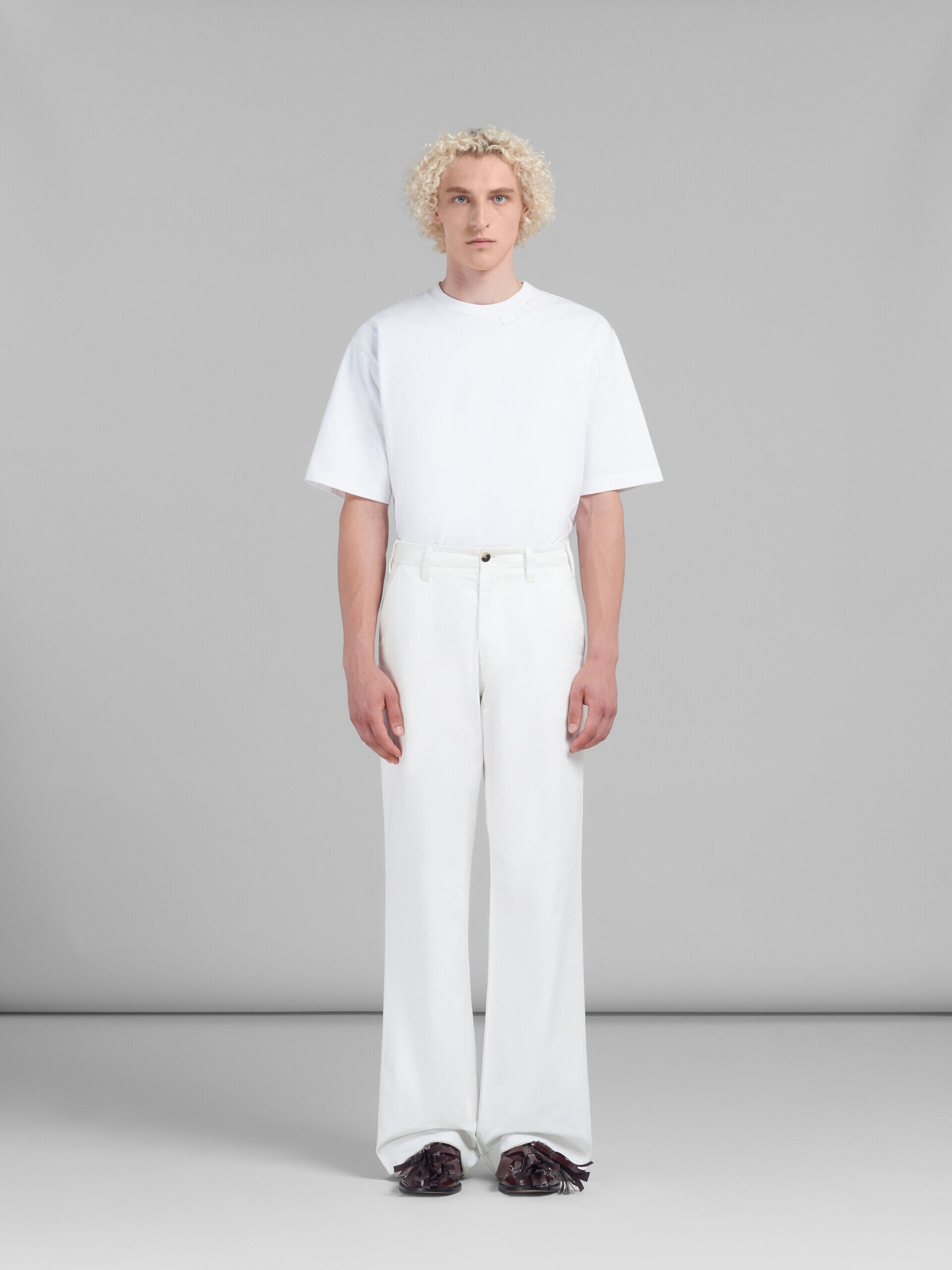MARNI MEN'S LILY WHITE WIDE-LEG TROUSERS