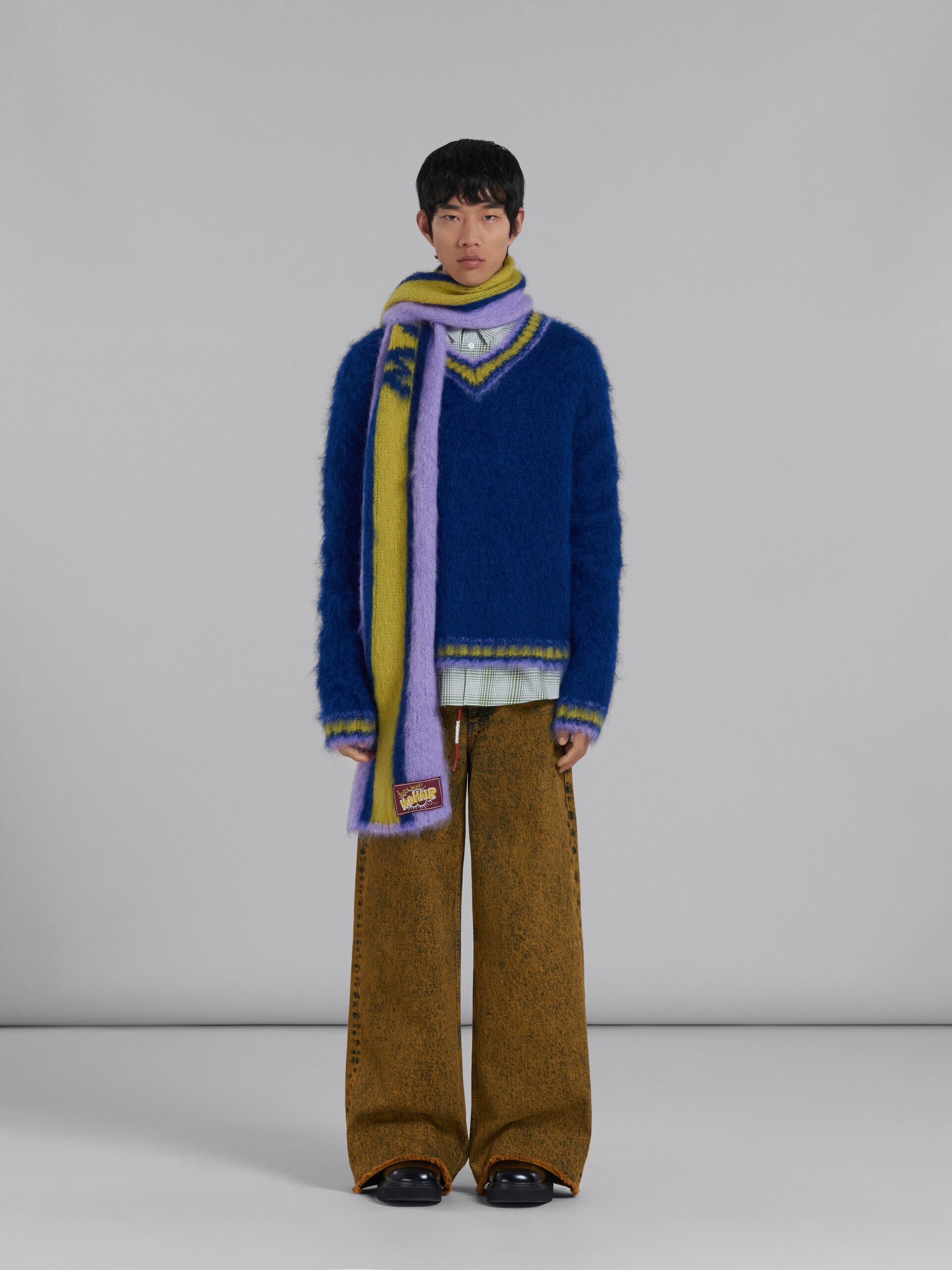 MARNI MEN'S LILAC AND YELLOW STRIPED SCARF