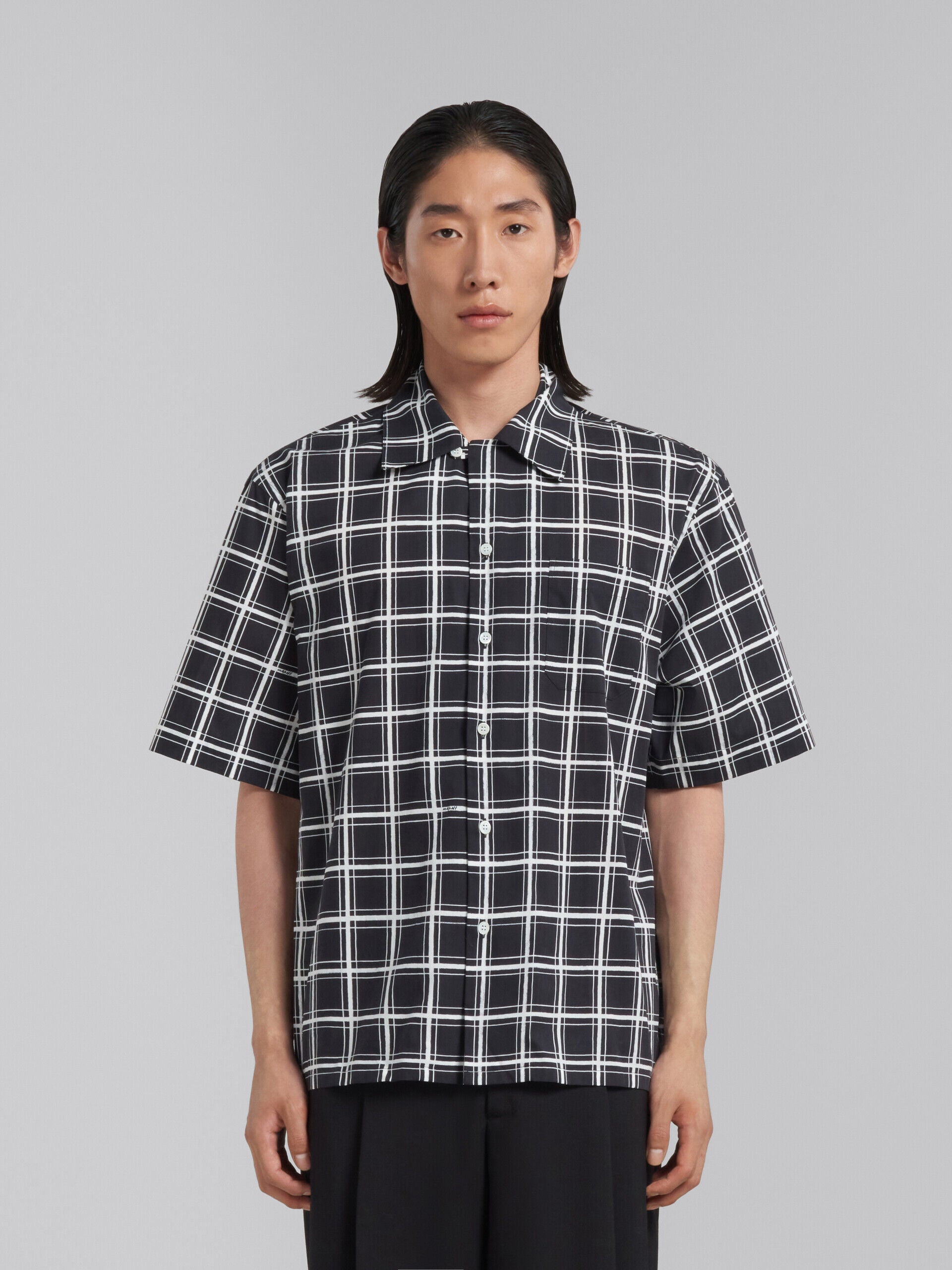MARNI MEN'S BLACK CHECK SHORT-SLEEVE SHIRT