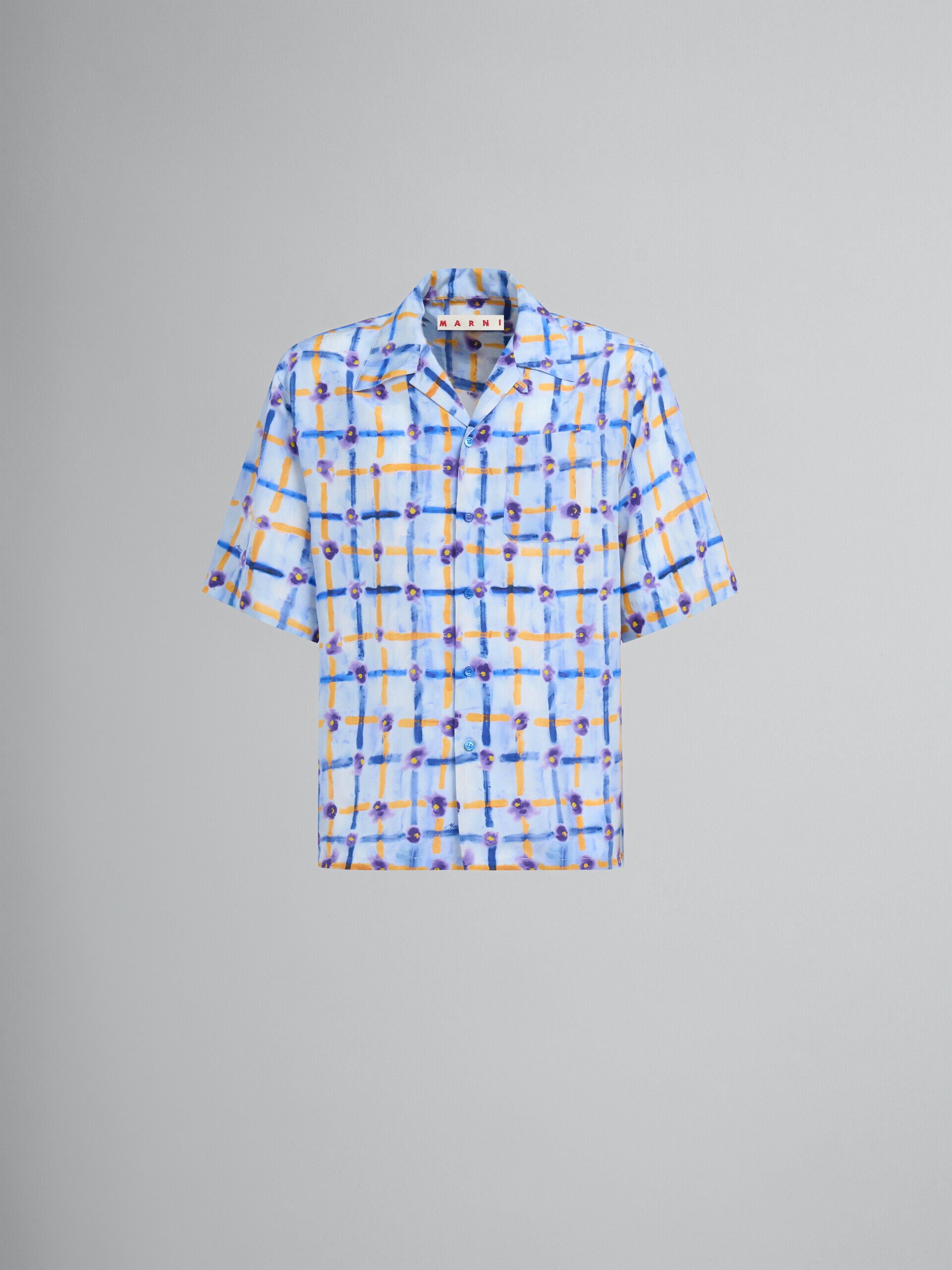 MARNI MEN'S LIGHT BLUE PATTERNED SHORT-SLEEVE SHIRT