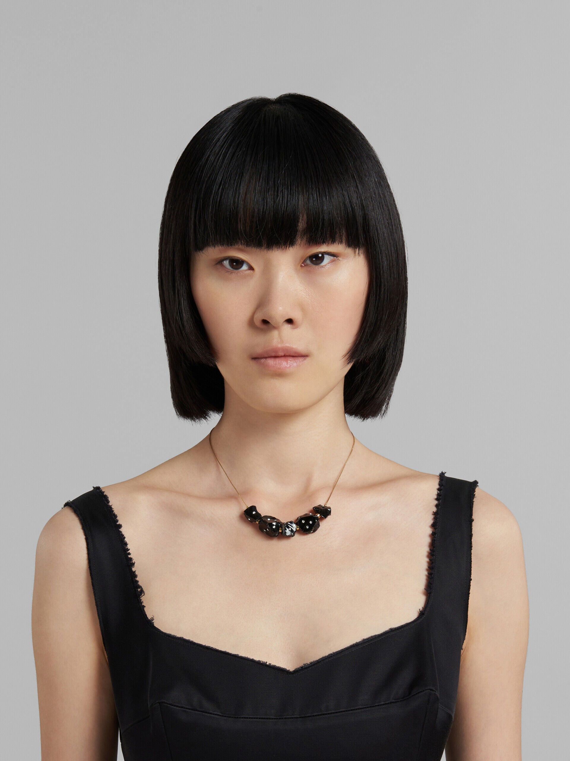 MARNI WOMEN'S GOLD CHAIN NECKLACE WITH BLACK BEADS