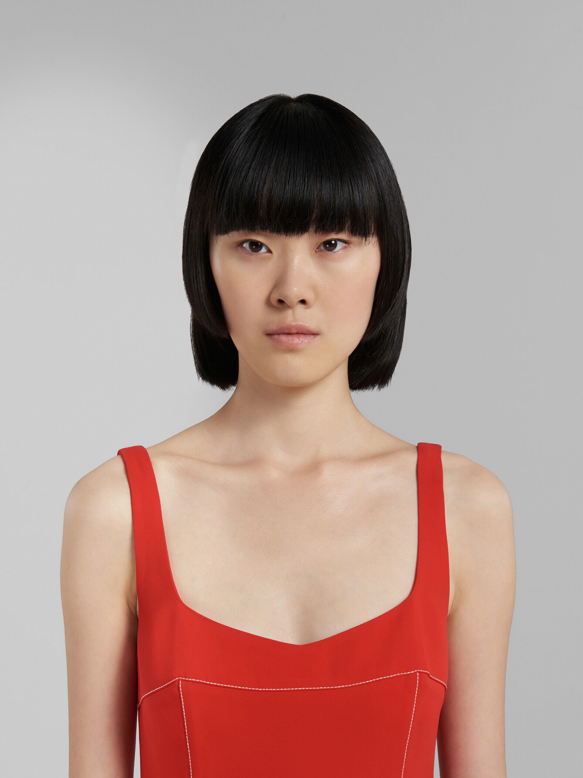 MARNI WOMEN'S RED FITTED DRESS WITH RUFFLE HEM