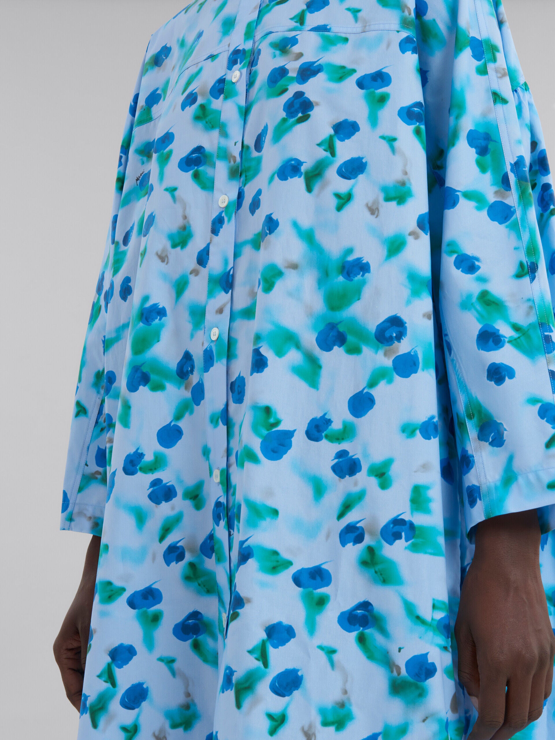 MARNI WOMEN'S LIGHT BLUE FLORAL SHIRT DRESS