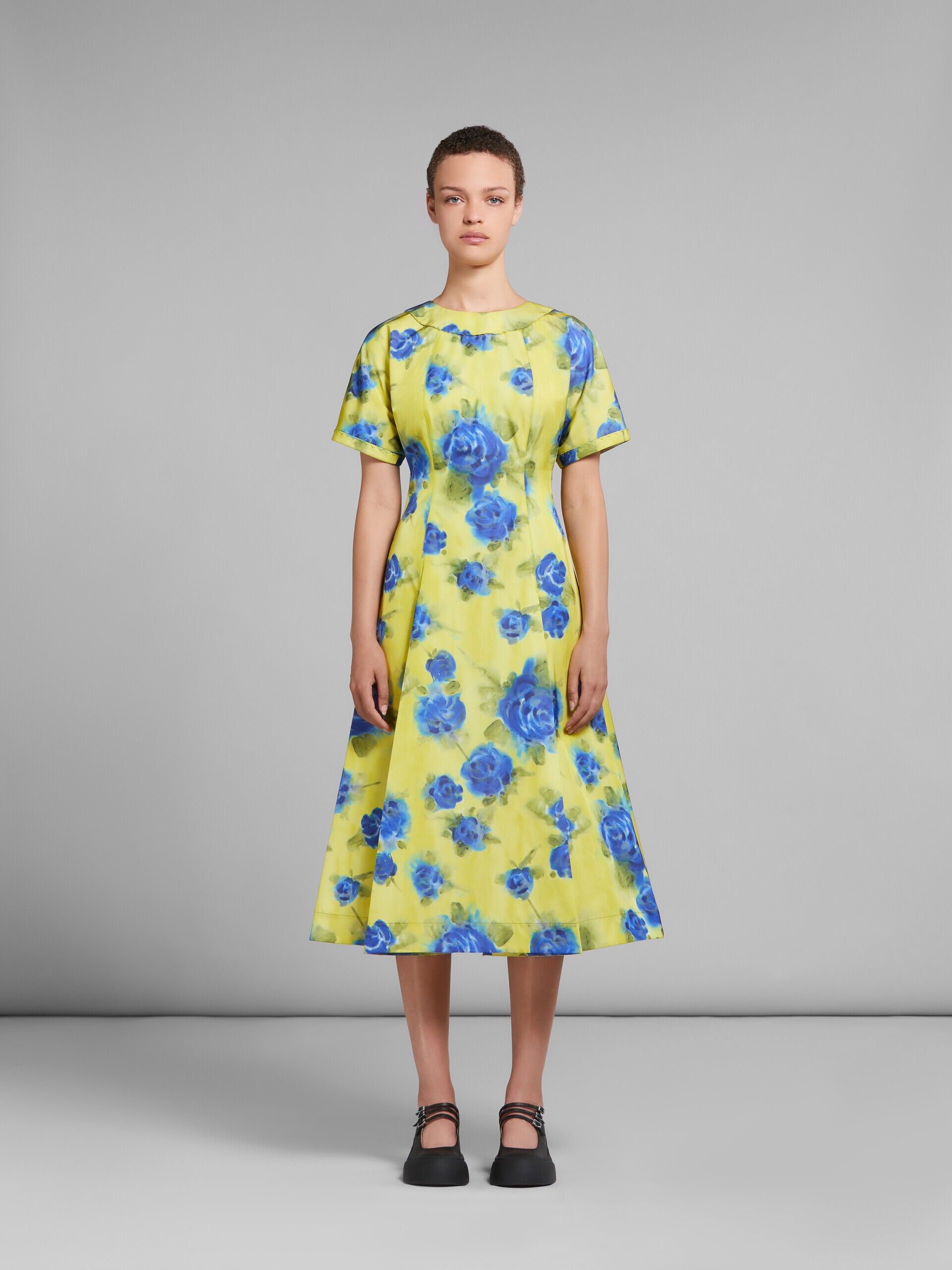 MARNI WOMEN'S YELLOW FLORAL A-LINE DRESS