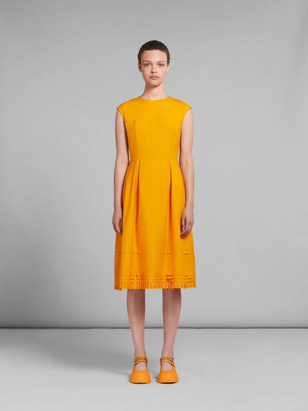 MARNI WOMEN'S LIGHT ORANGE SLEEVELESS MIDI DRESS