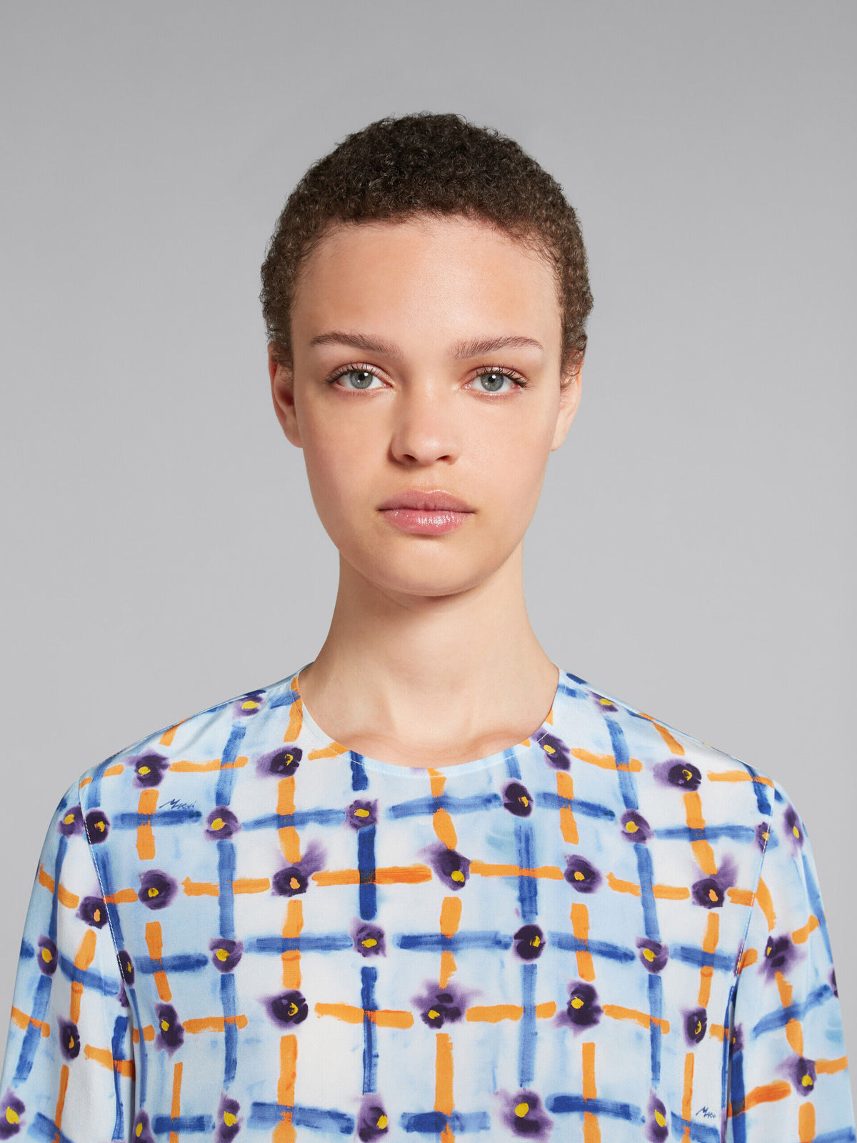 MARNI WOMEN'S LIGHT BLUE PATTERNED MIDI DRESS
