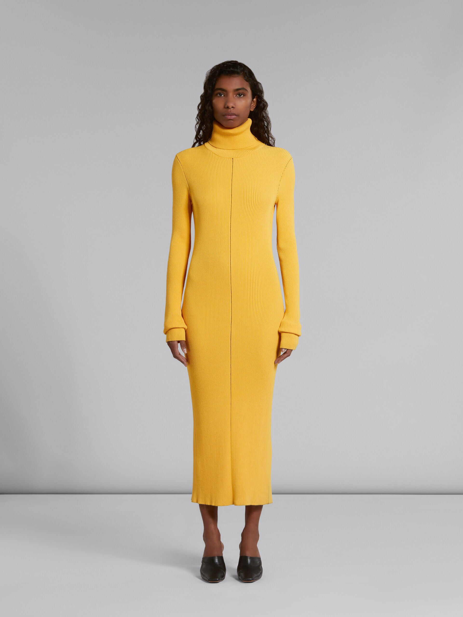 MARNI WOMEN'S MAIZE RIBBED TURTLENECK MIDI DRESS