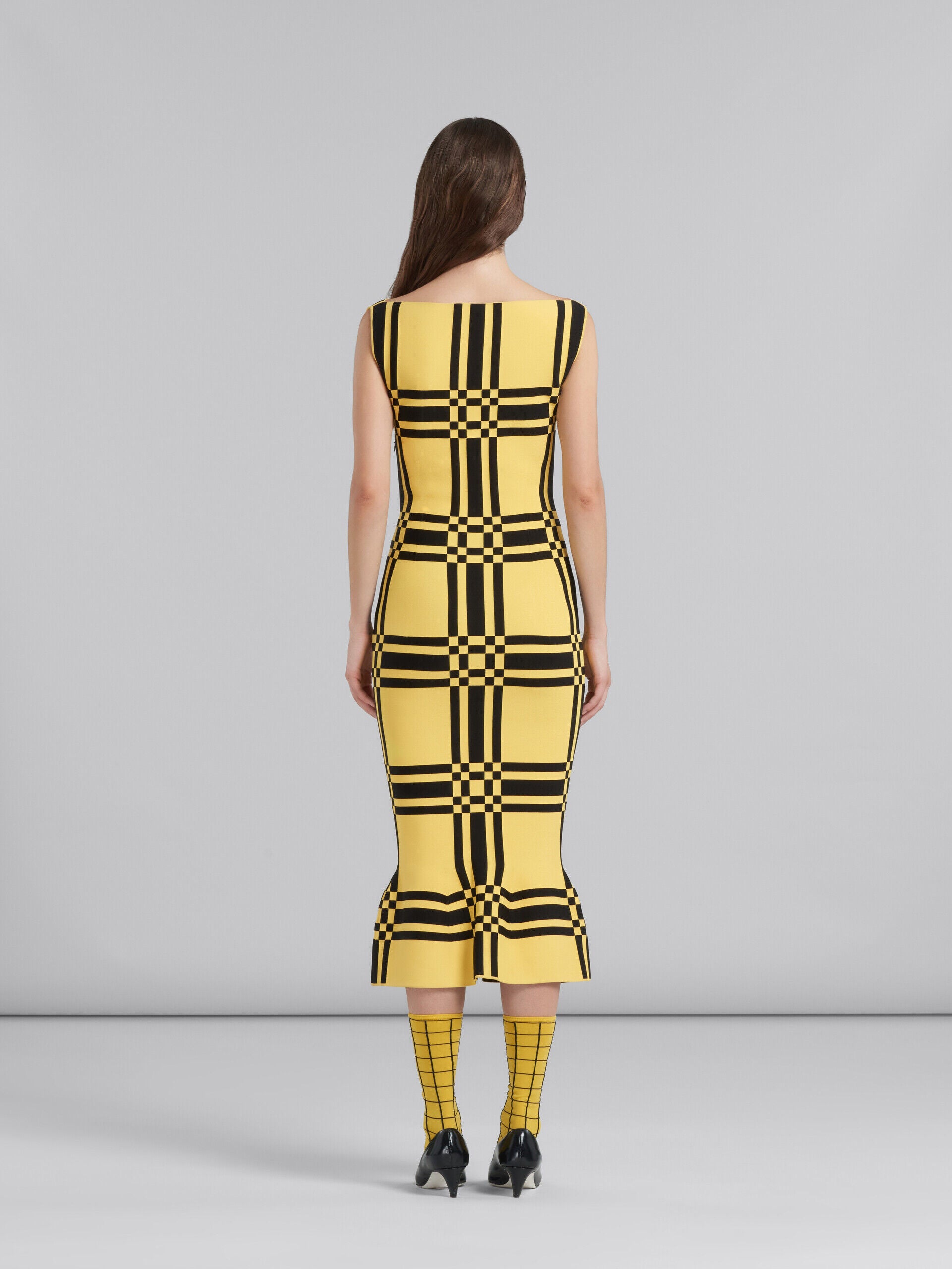 MARNI WOMEN'S YELLOW CHECKERED STRAPLESS DRESS