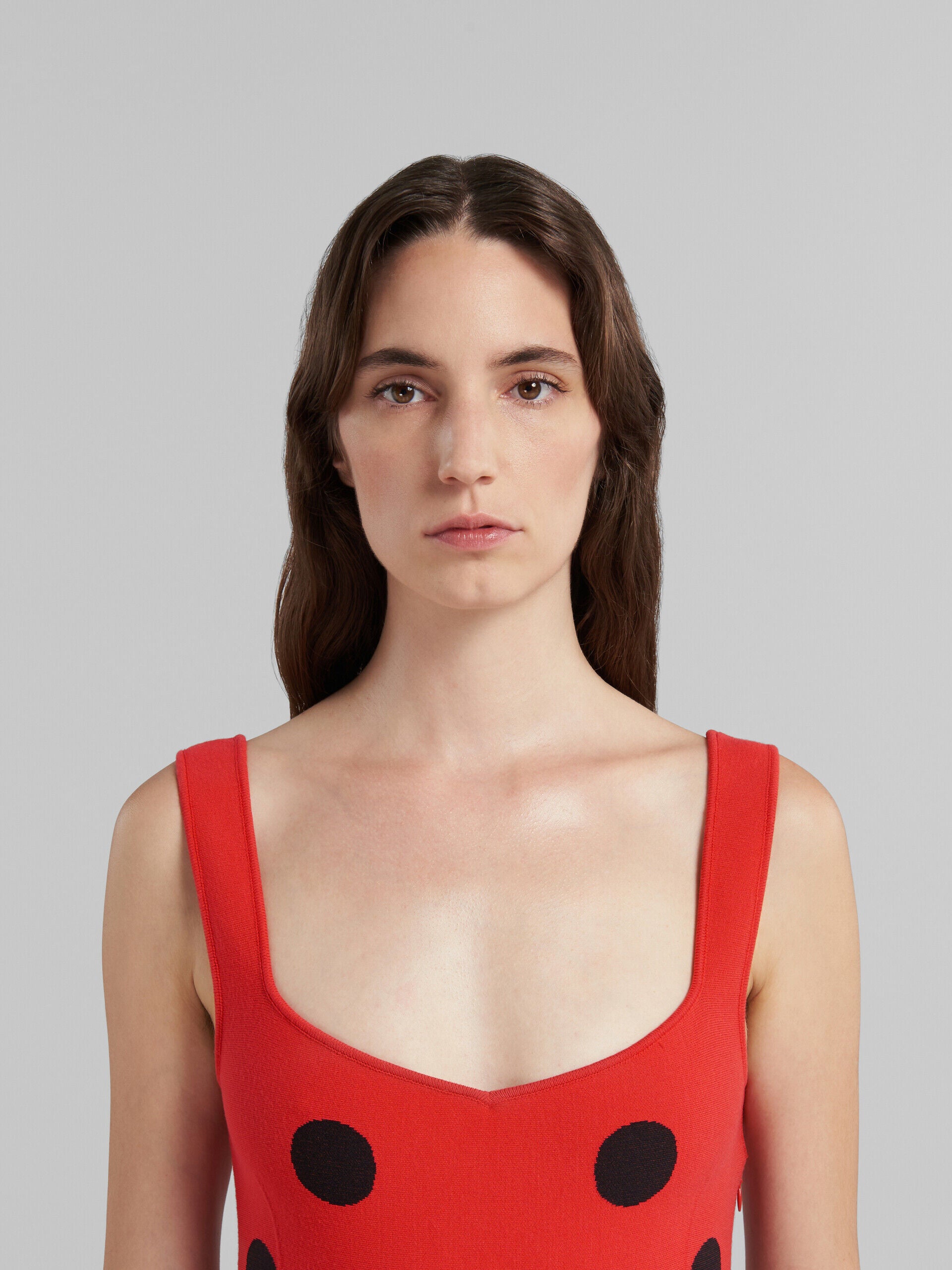 MARNI WOMEN'S RED POLKA DOT FLOUNCE DRESS