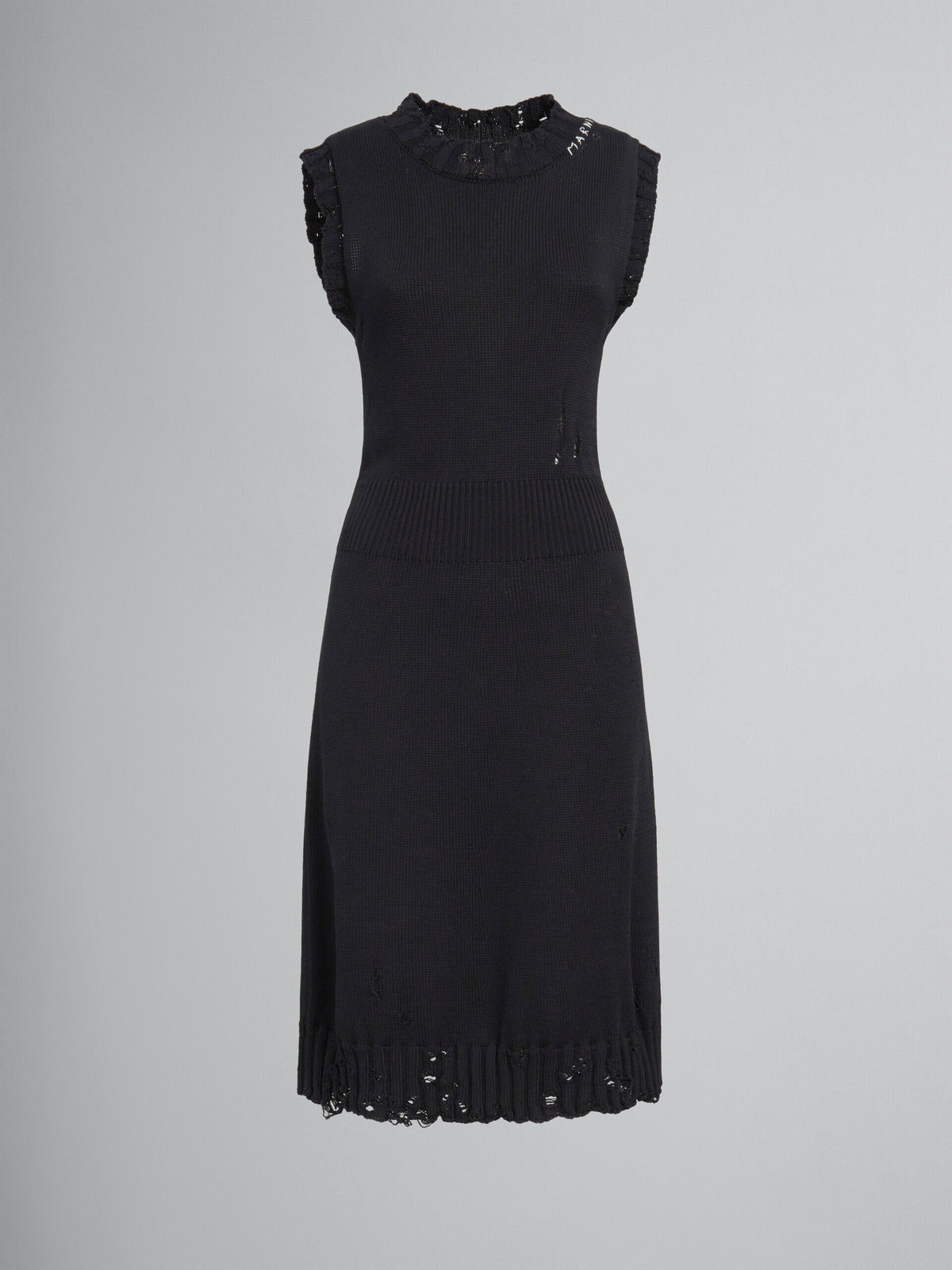 MARNI WOMEN'S BLACK SLEEVELESS KNIT DRESS WITH RUFFLES