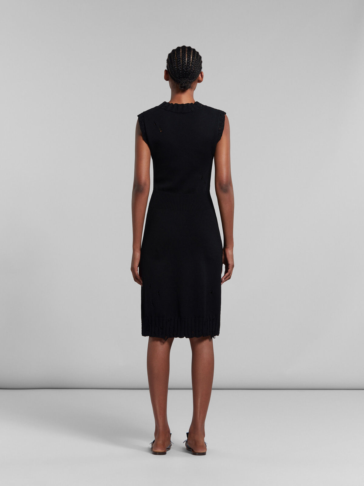MARNI WOMEN'S BLACK SLEEVELESS KNIT DRESS WITH RUFFLES