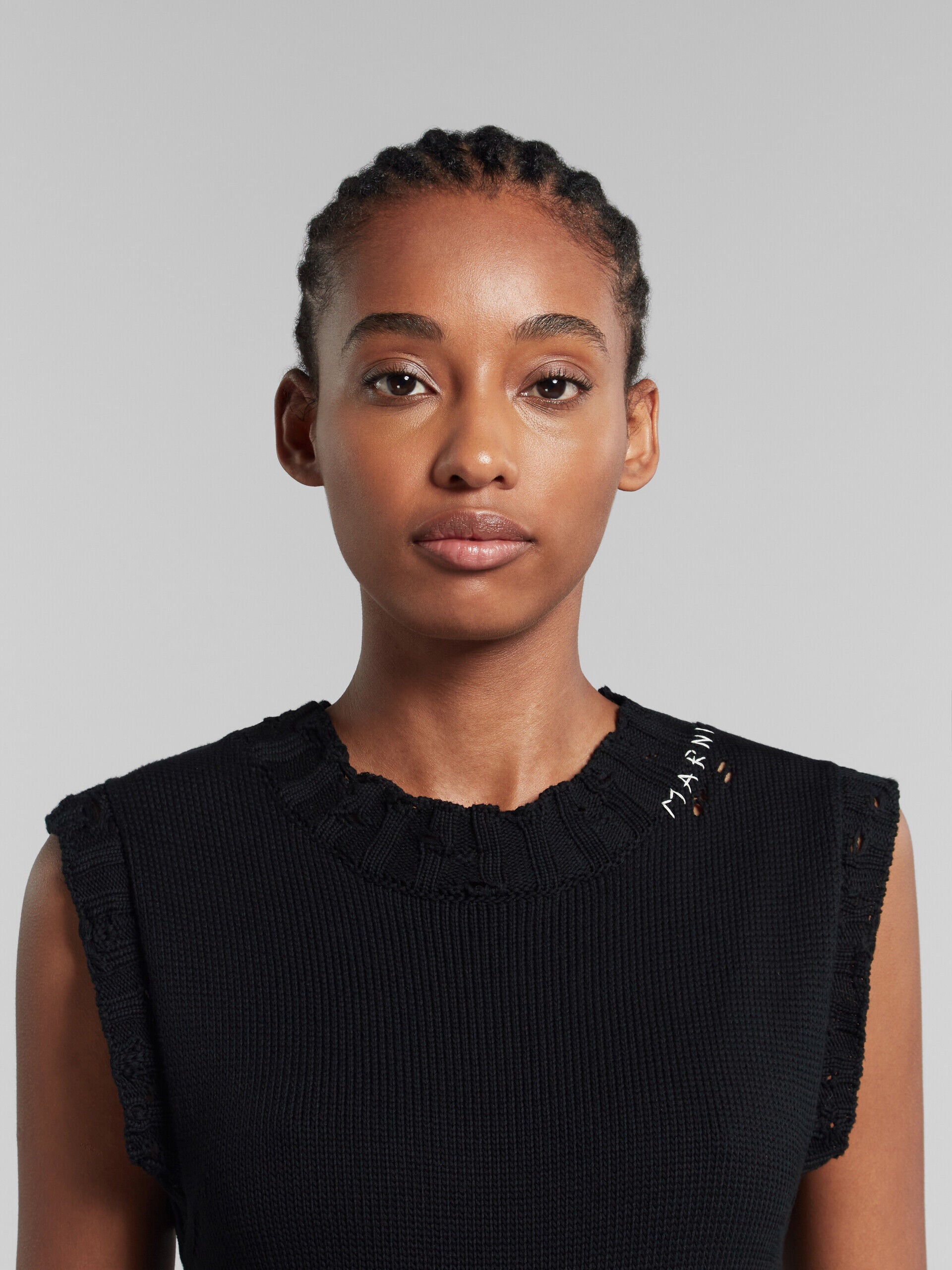 MARNI WOMEN'S BLACK SLEEVELESS KNIT DRESS WITH RUFFLES