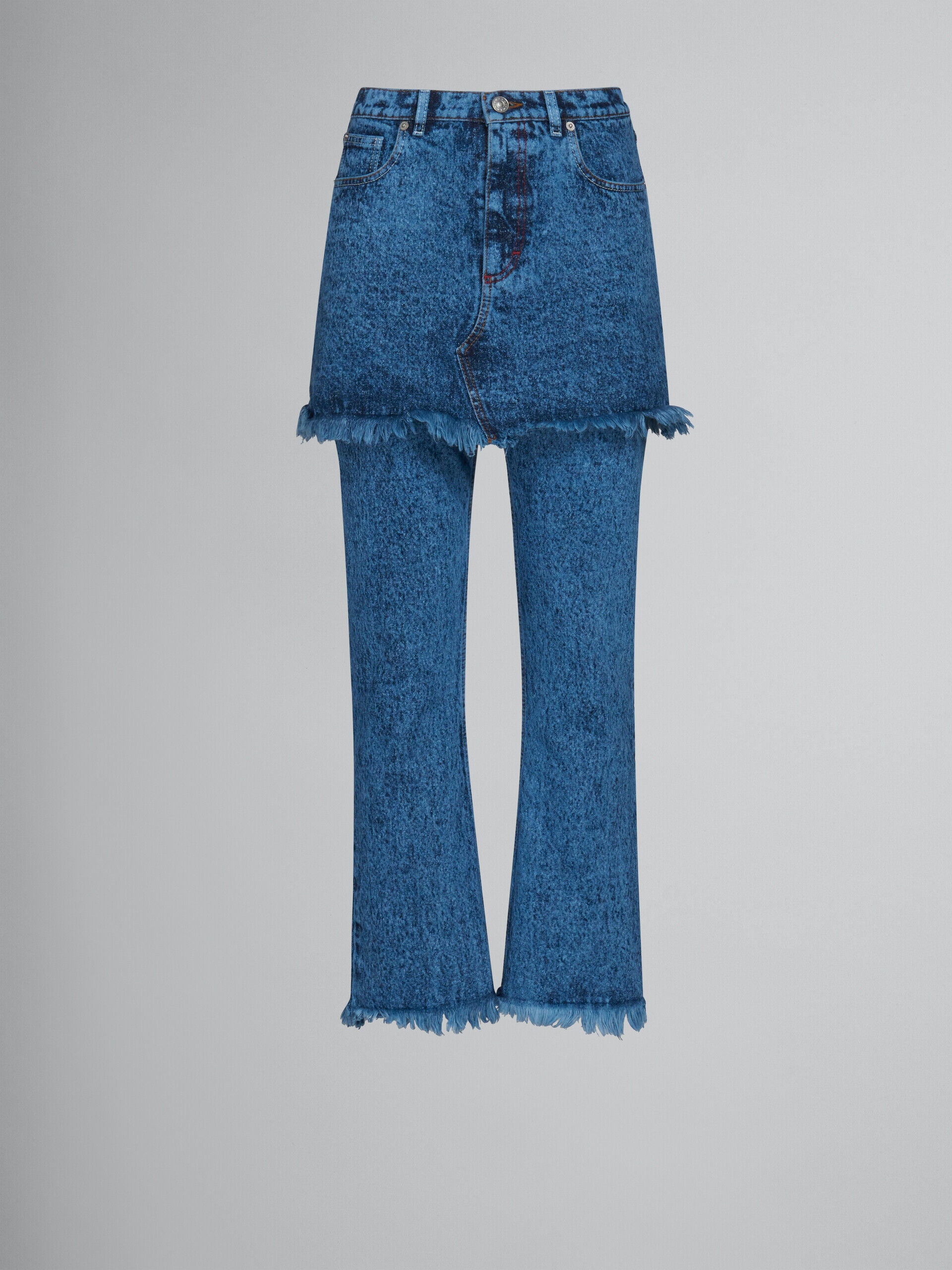 MARNI WOMEN'S BLUE DENIM LAYERED FRINGE TROUSERS