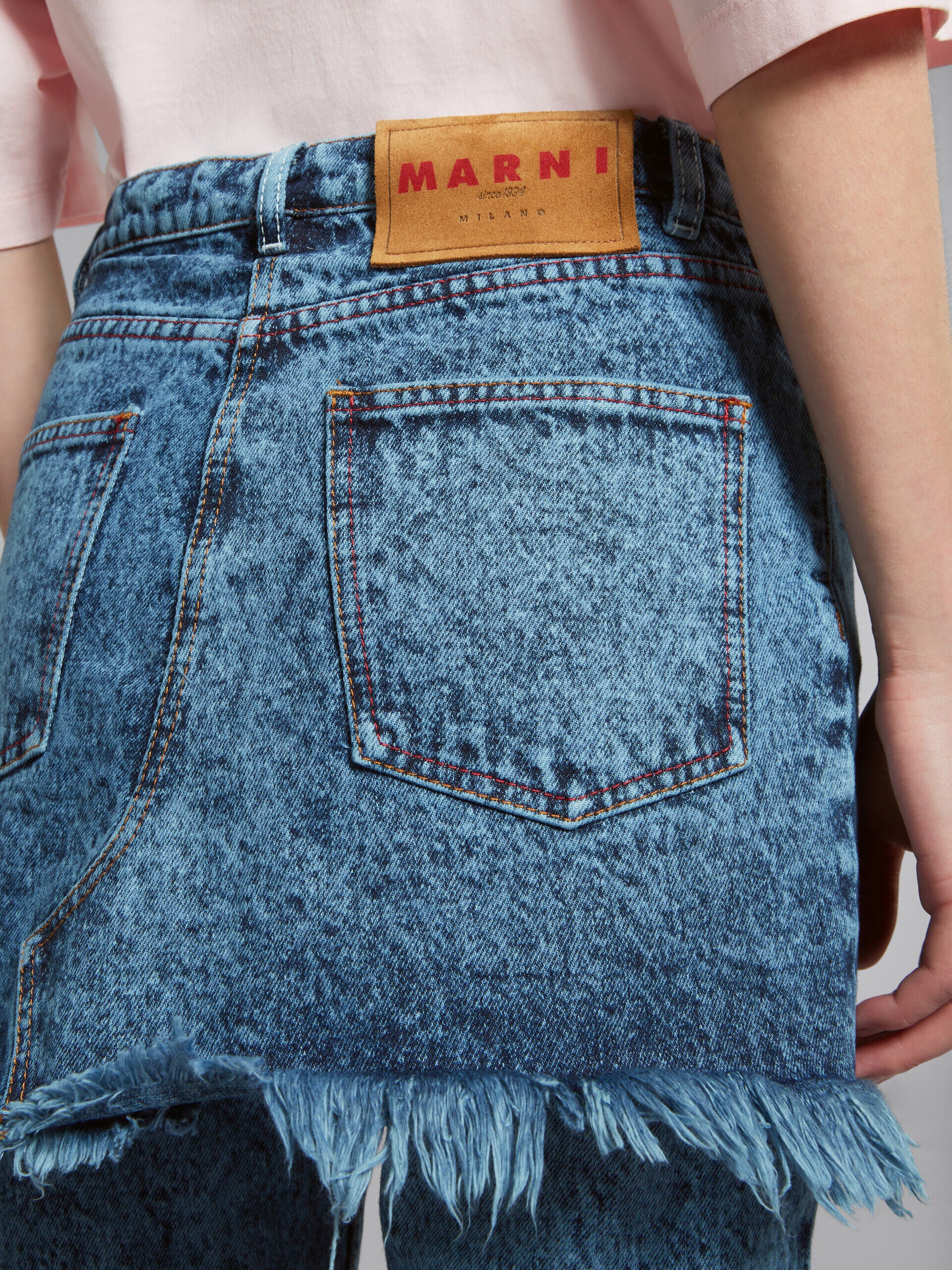 MARNI WOMEN'S BLUE DENIM LAYERED FRINGE TROUSERS