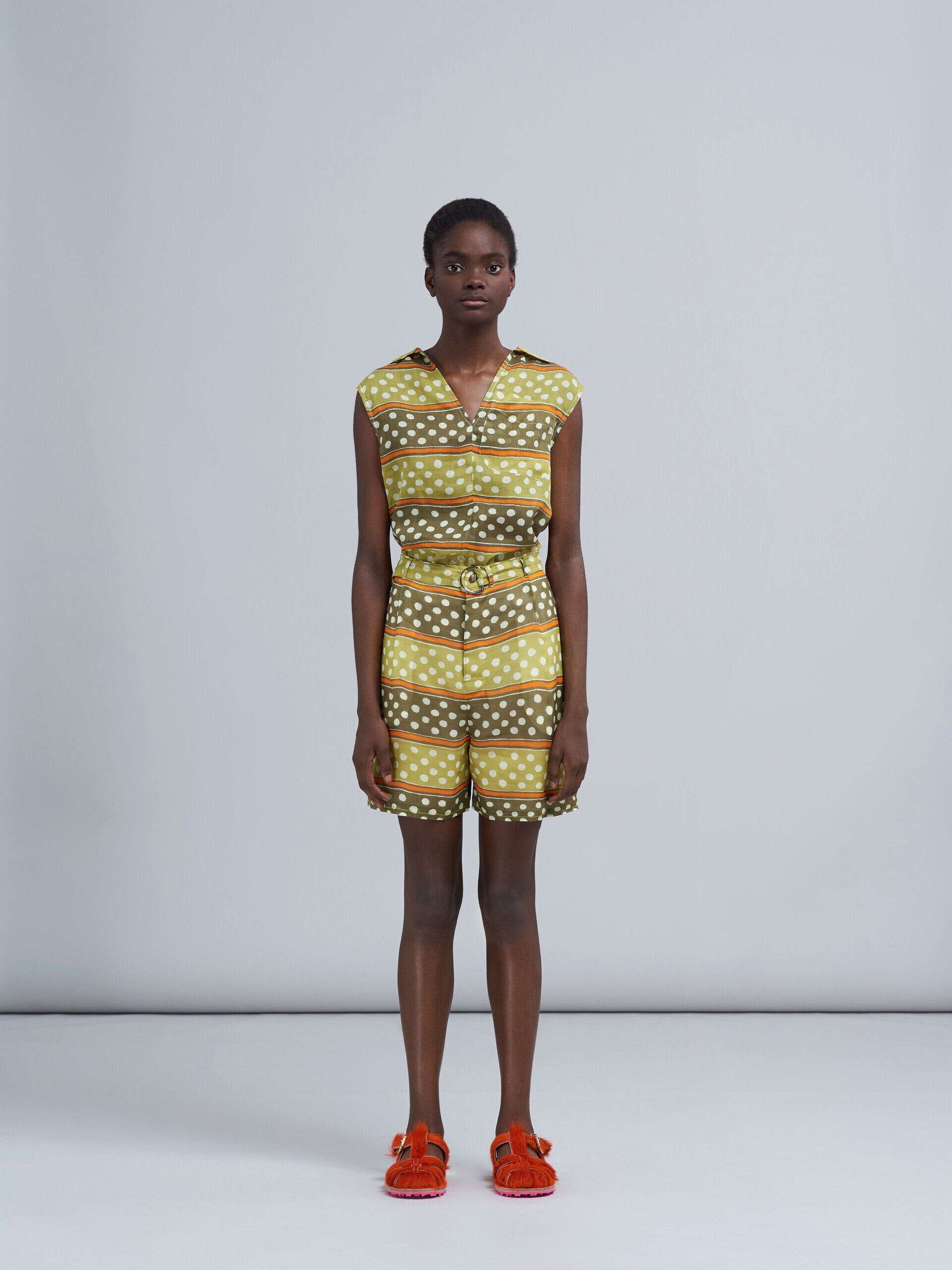 MARNI WOMEN'S DUSTY OLIVE POLKA DOT SHORTS