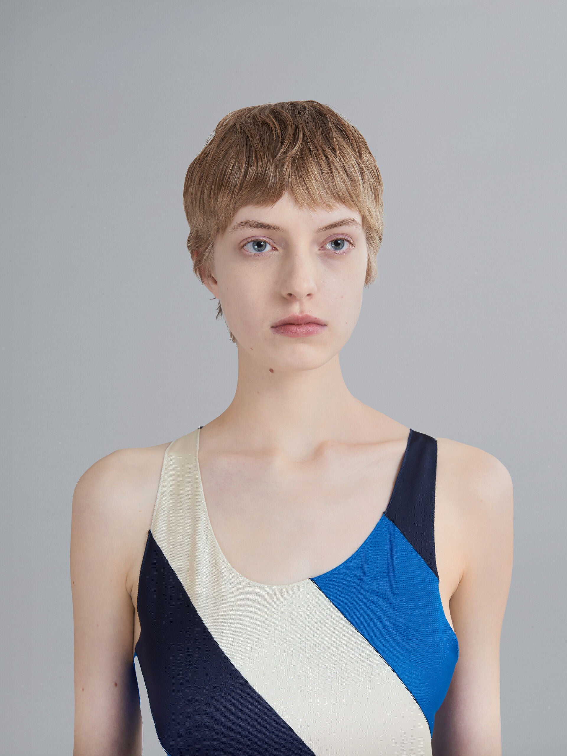 MARNI WOMEN'S BLUE AND CREAM STRIPED DRESS