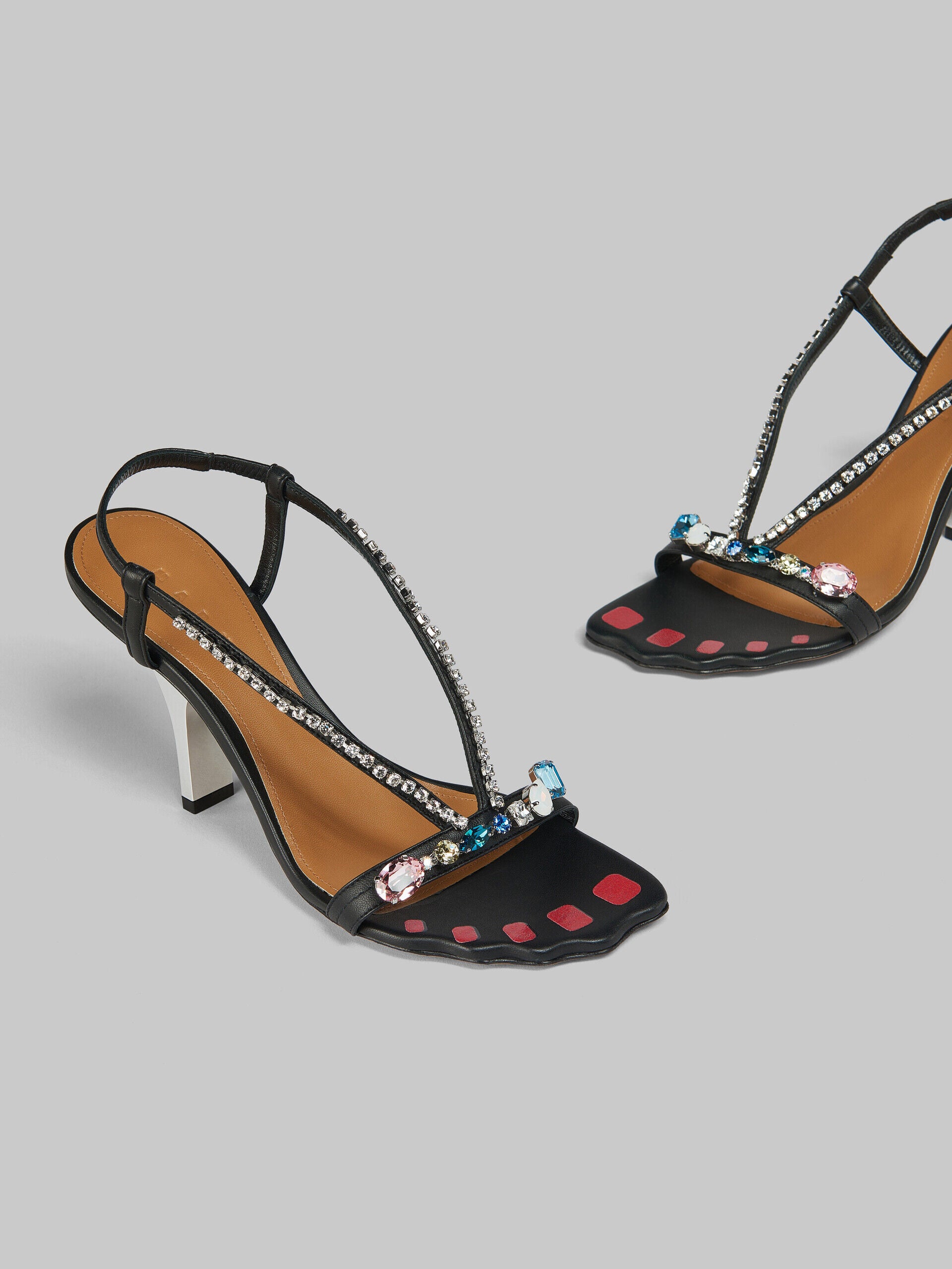 MARNI WOMEN'S BLACK JEWELED SLINGBACK HEELS