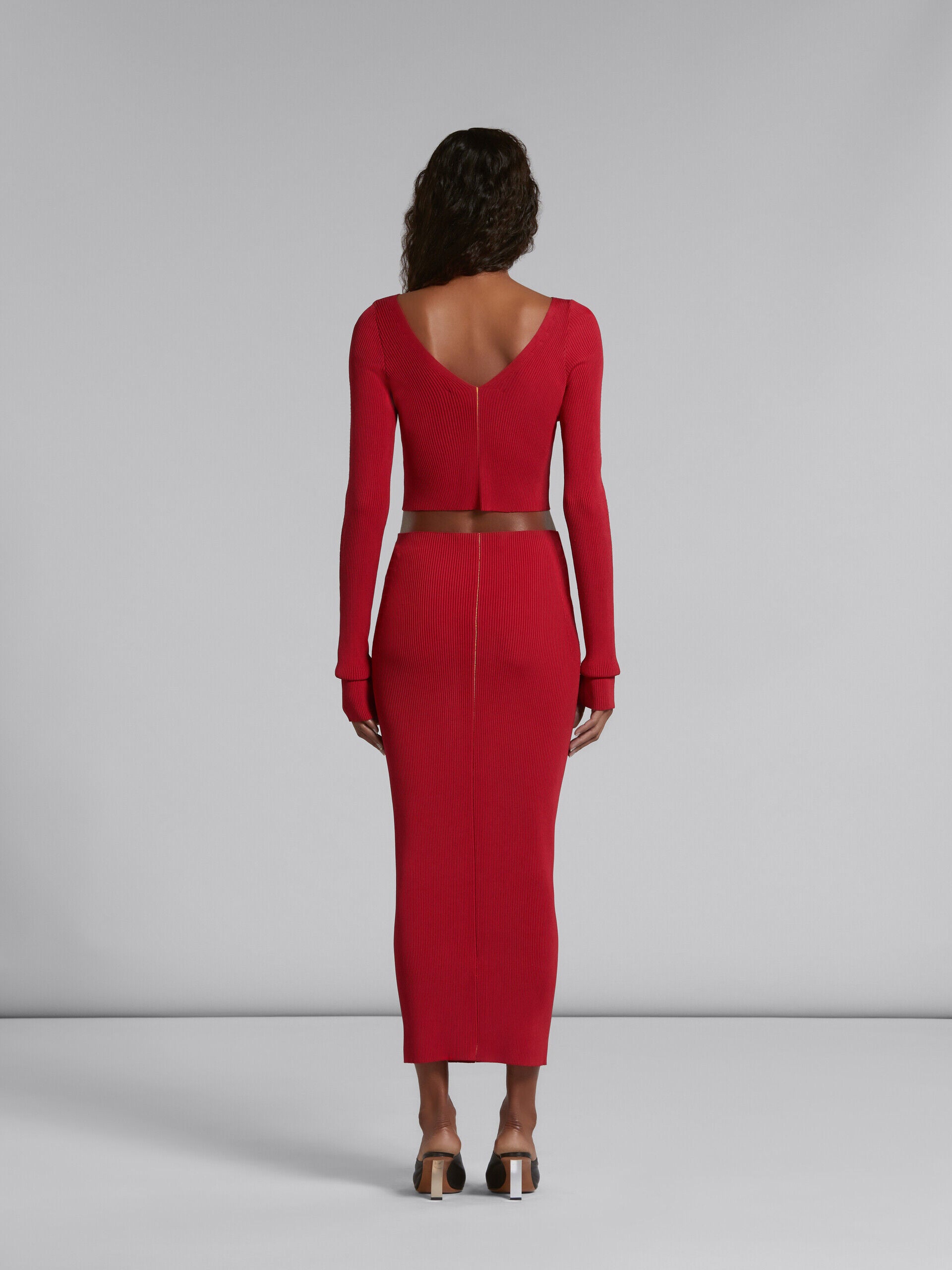 MARNI WOMEN'S RED RIBBED PENCIL SKIRT