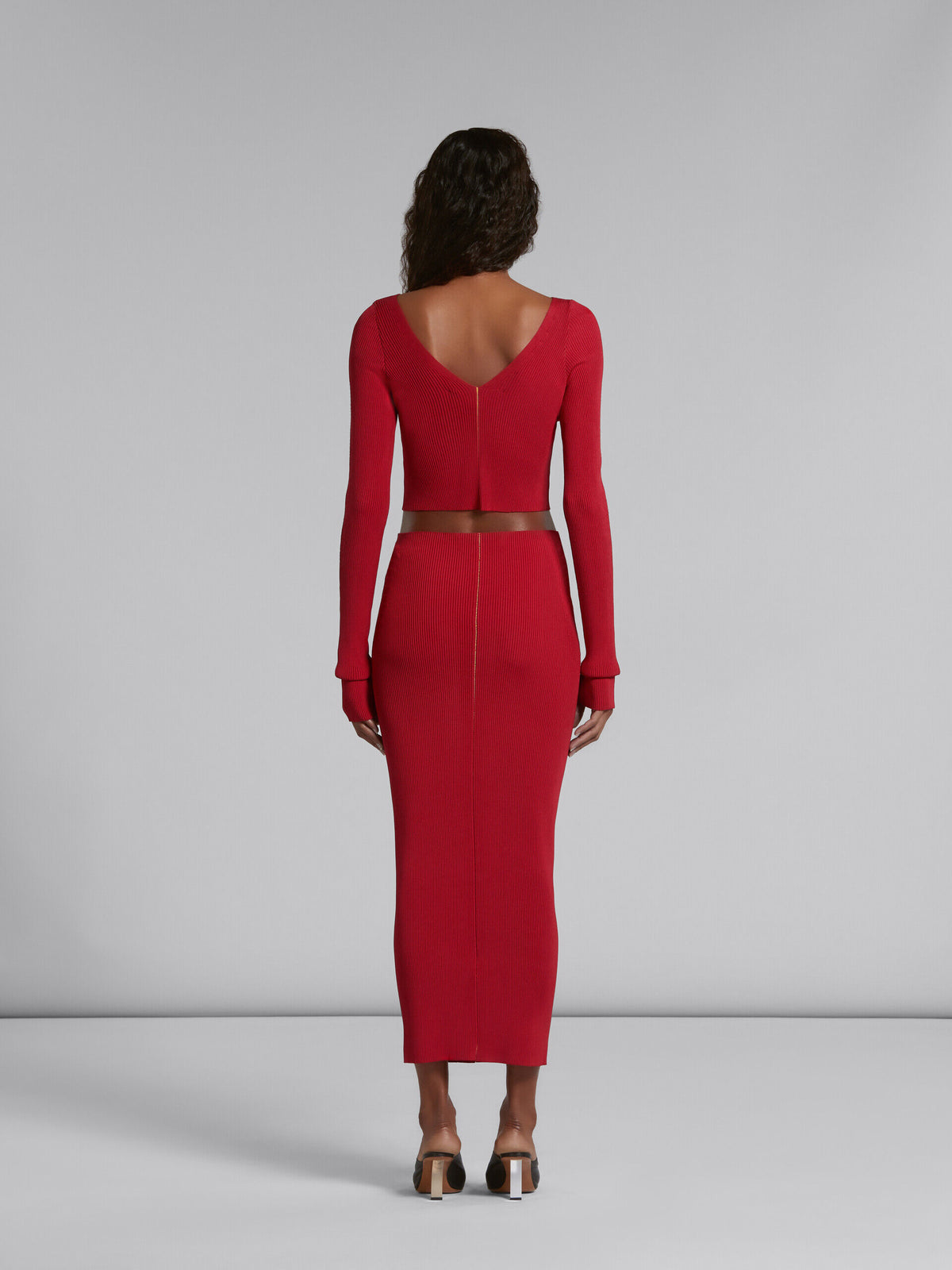 MARNI WOMEN'S RED RIBBED PENCIL SKIRT
