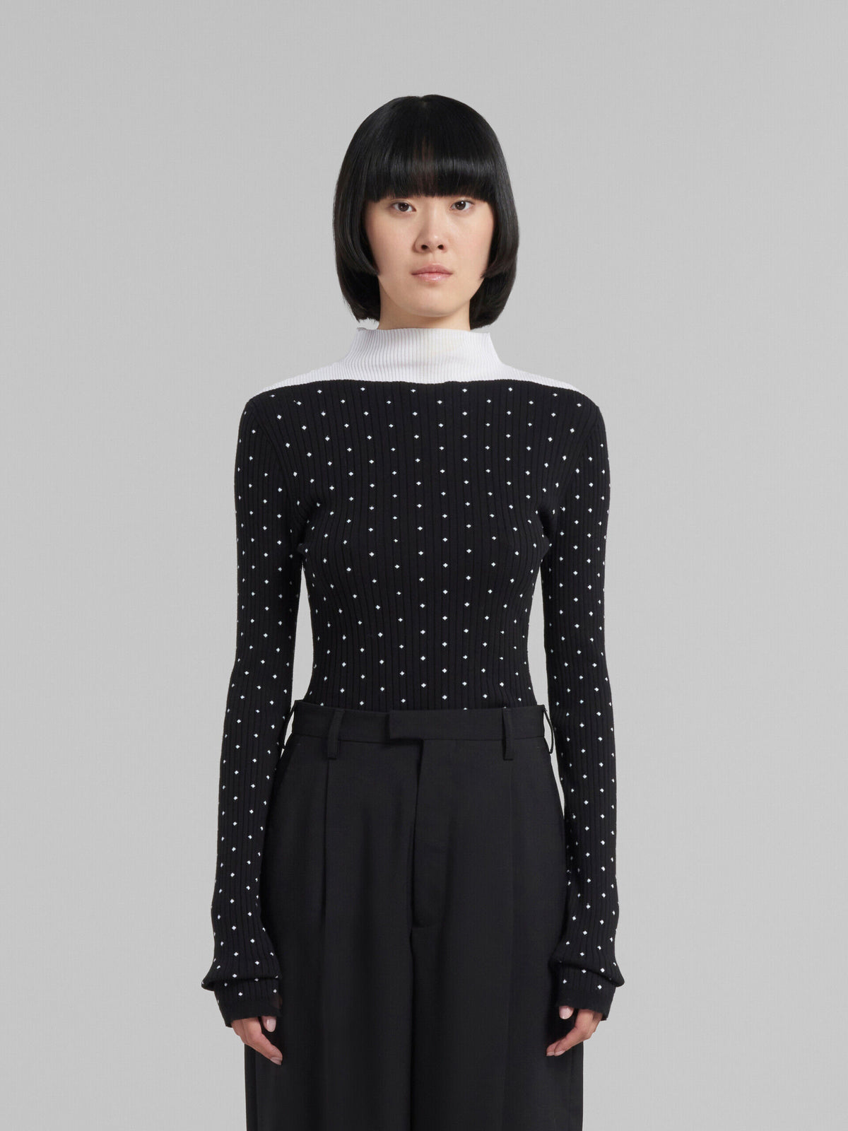 MARNI WOMEN'S BLACK RIBBED POLKA DOT SWEATER