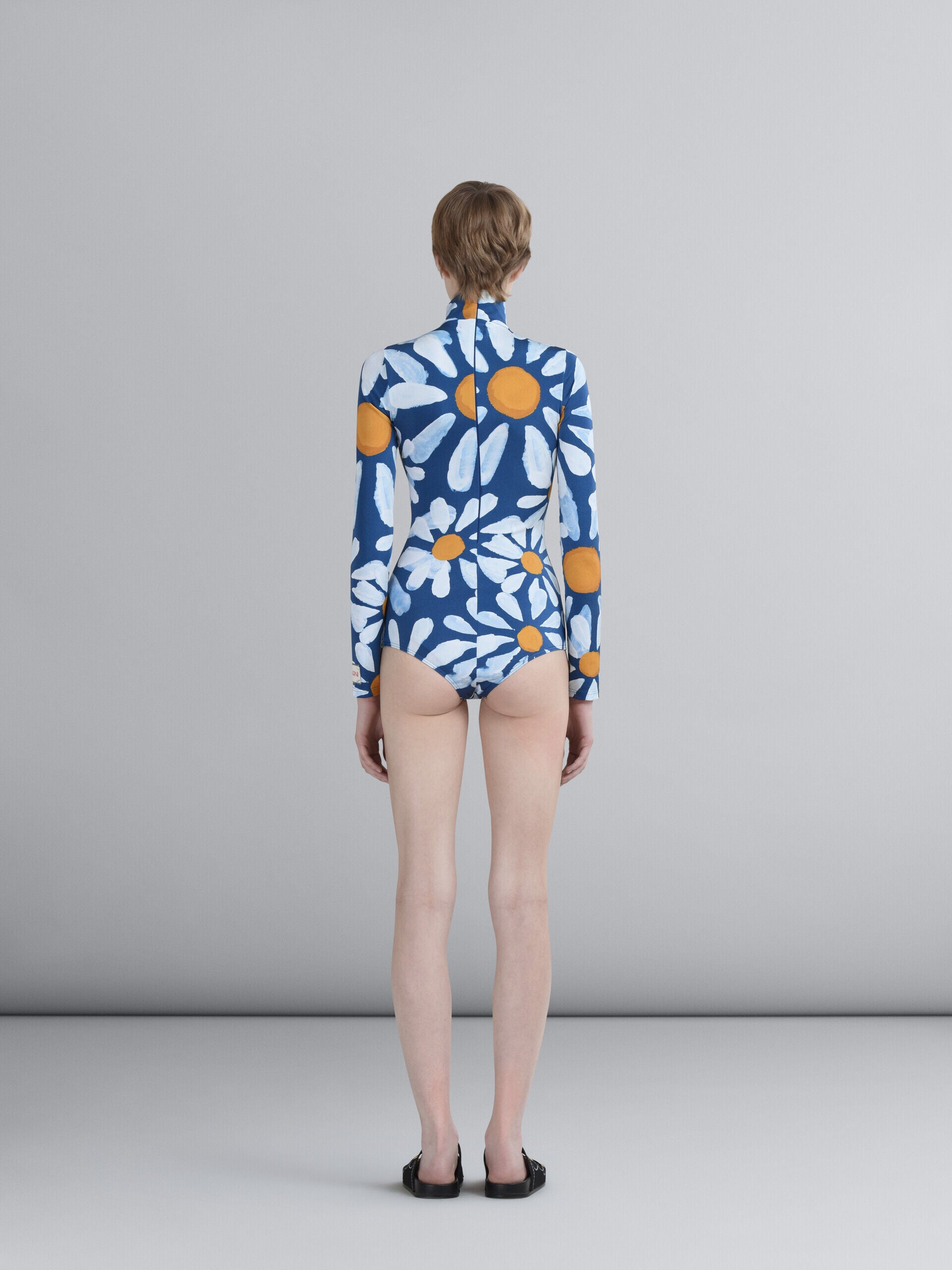MARNI WOMEN'S BLUE FLORAL LONG-SLEEVE SWIMSUIT