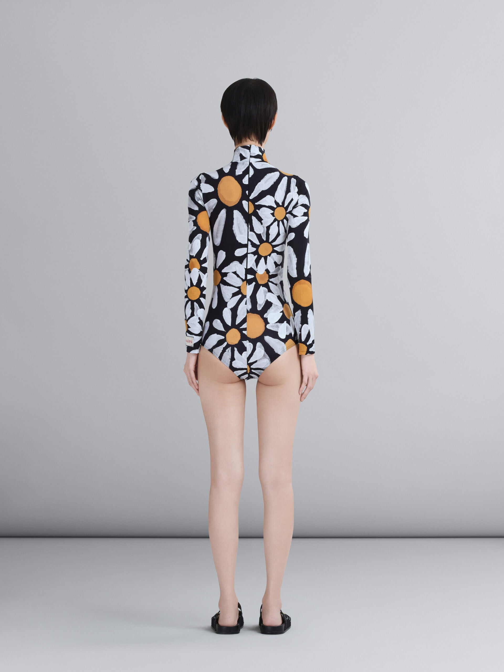MARNI WOMEN'S BLACK FLORAL LONG-SLEEVE SWIMSUIT