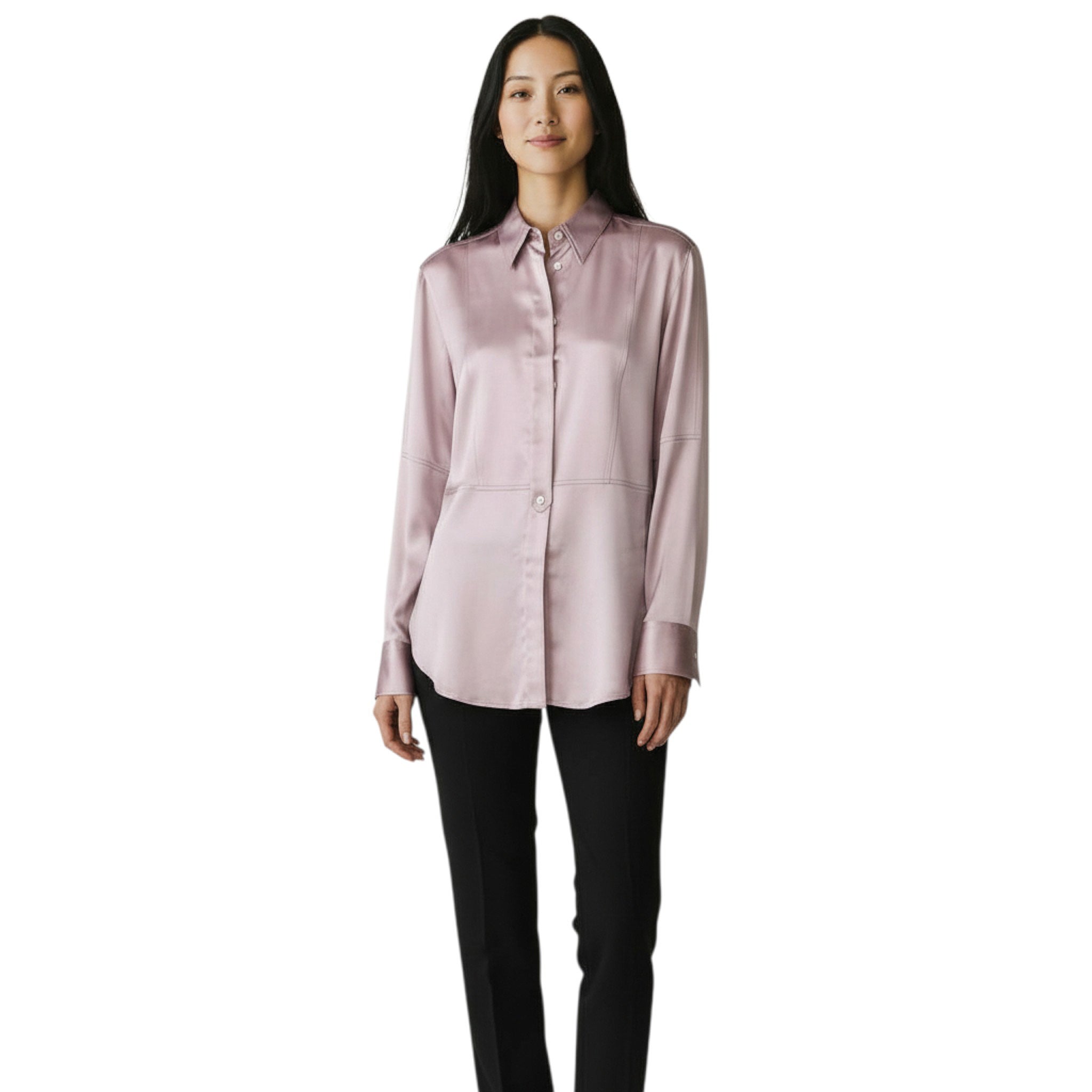 BRUNELLO CUCINELLI WOMEN'S MAUVE SILK BLEND LONG SLEEVE SHIRT