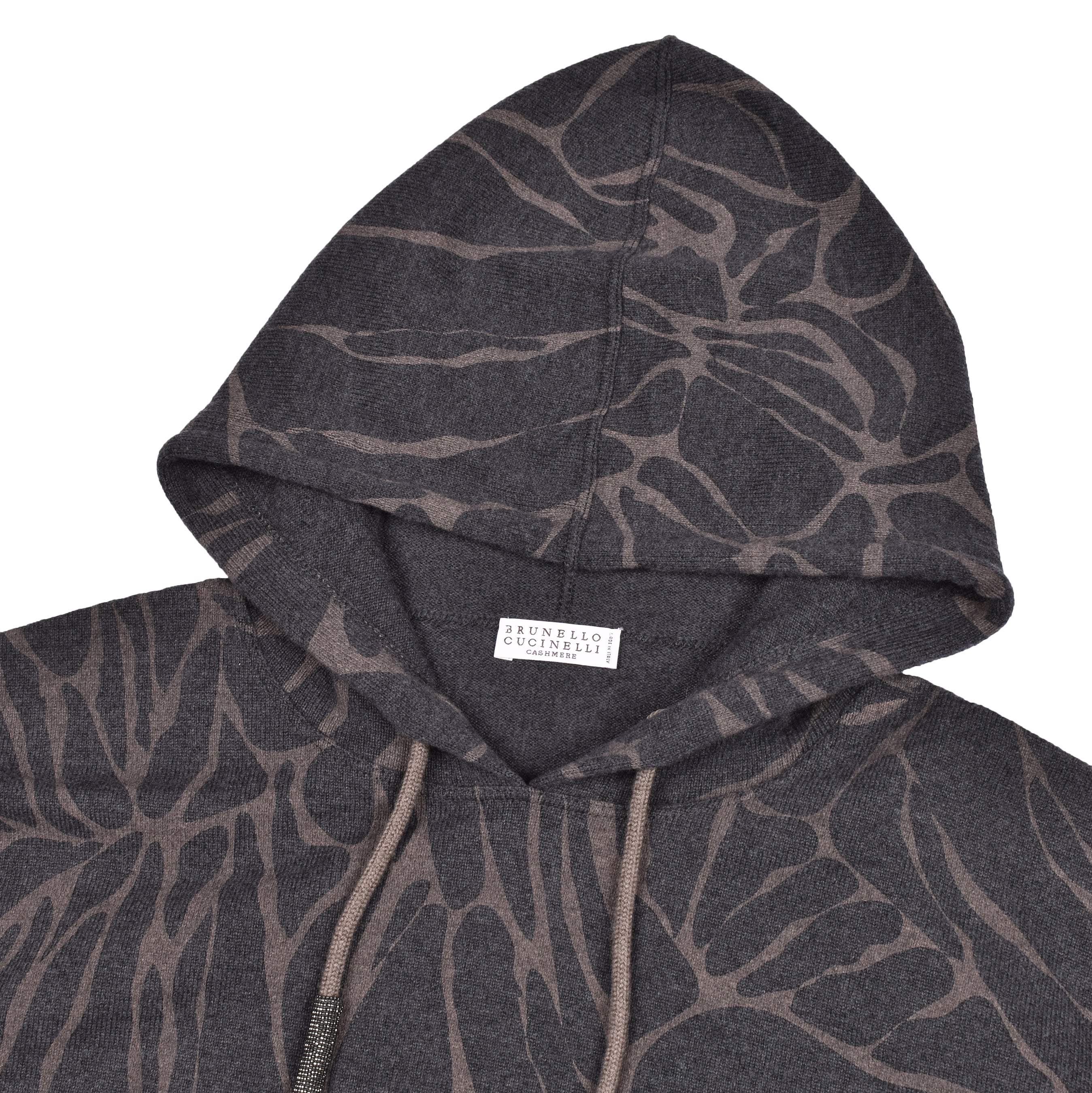 BRUNELLO CUCINELLI WOMEN'S BLACK CASHMERE BLEND PATTERNED HOODIE