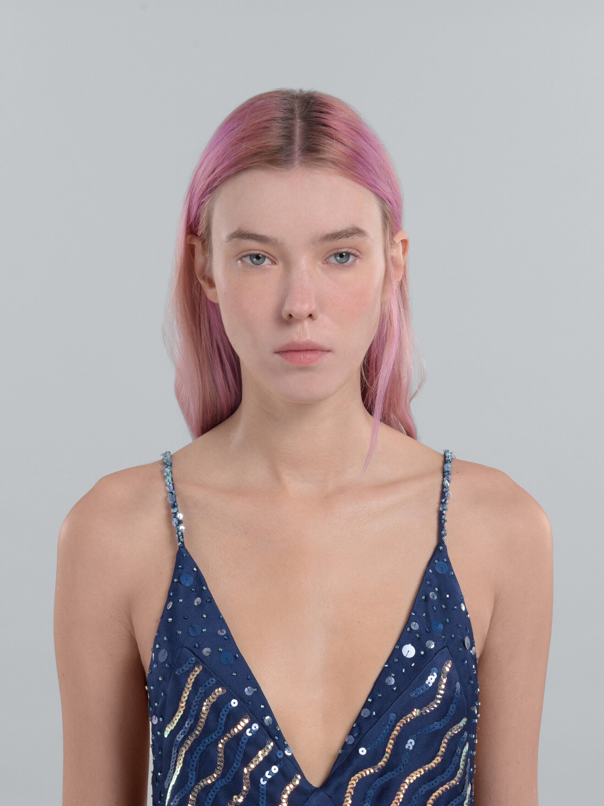 MARNI WOMEN'S NAVY SEQUIN SLIP DRESS