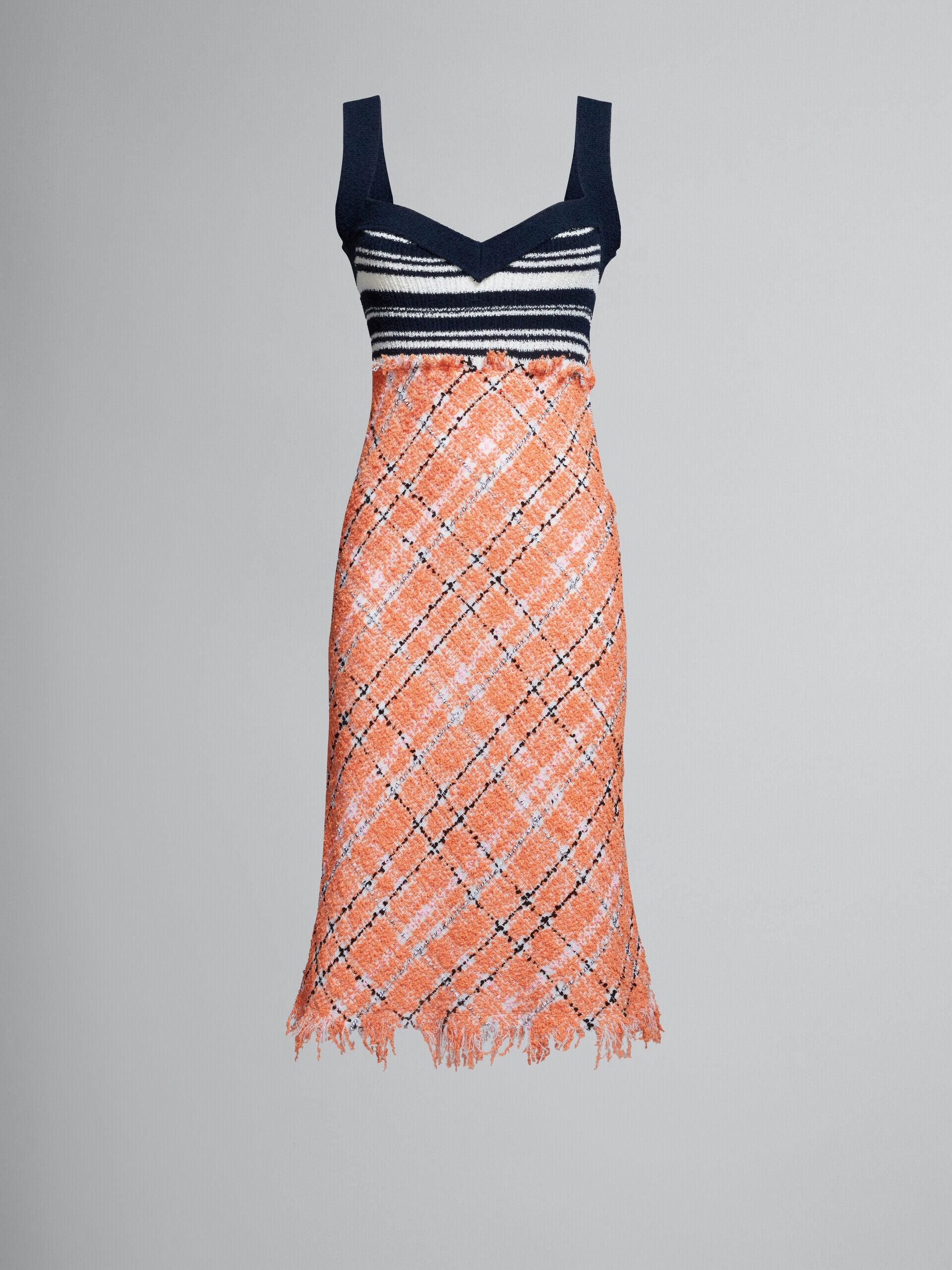MARNI WOMEN'S NAVY ORANGE PLAID KNIT DRESS